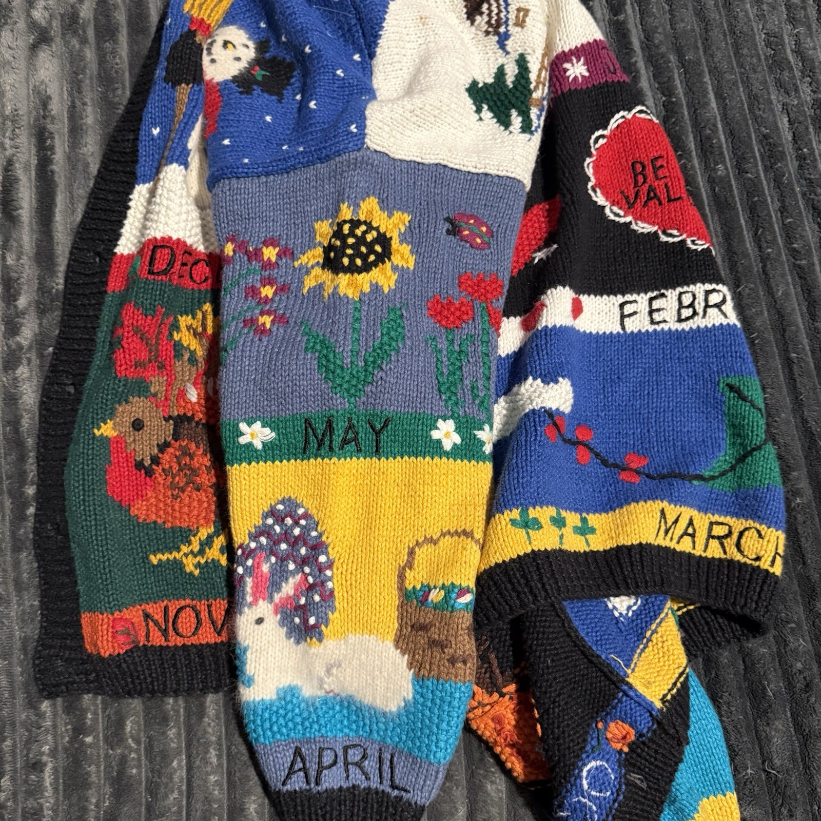 Belle Pointe Vintage Ugly Christmas Calendar Sweater Chunky Knit Teacher Core L