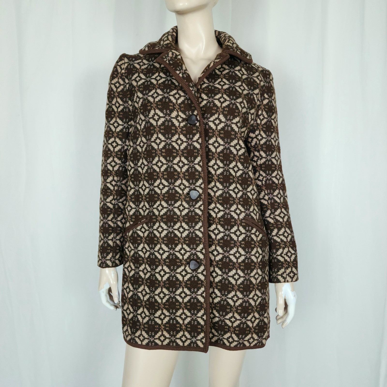 Vtg Welsh Woollens wool tapestry coat SM made in Great Britain Jon Ro
