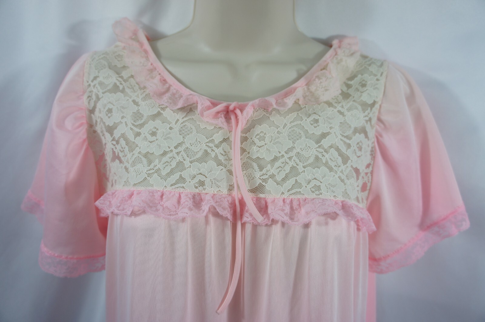 Vintage Stoneswear Night Gown Pink Nylon Lace Trim Size Small