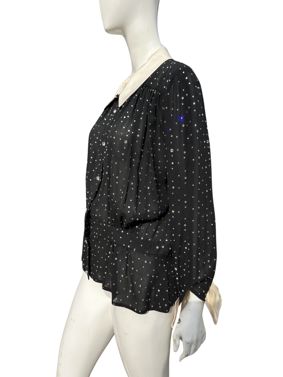 Vintage 70s DISCO VALENTINO night Sheer Sexy Swarovski Cristals Studded Blouse
