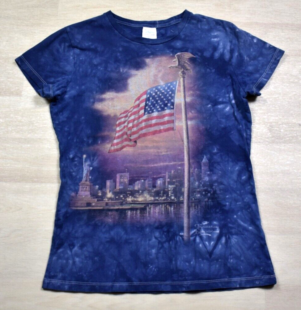90s The Mountain Thomas Kinkade New York City Patriotic Tee T Shirt America VTG