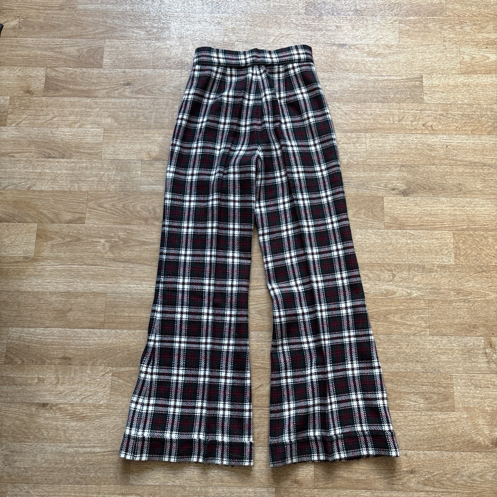 Vintage 1970s Women’s Handmade Plaid Suit Set Pants & Blazer Flare Bell Small