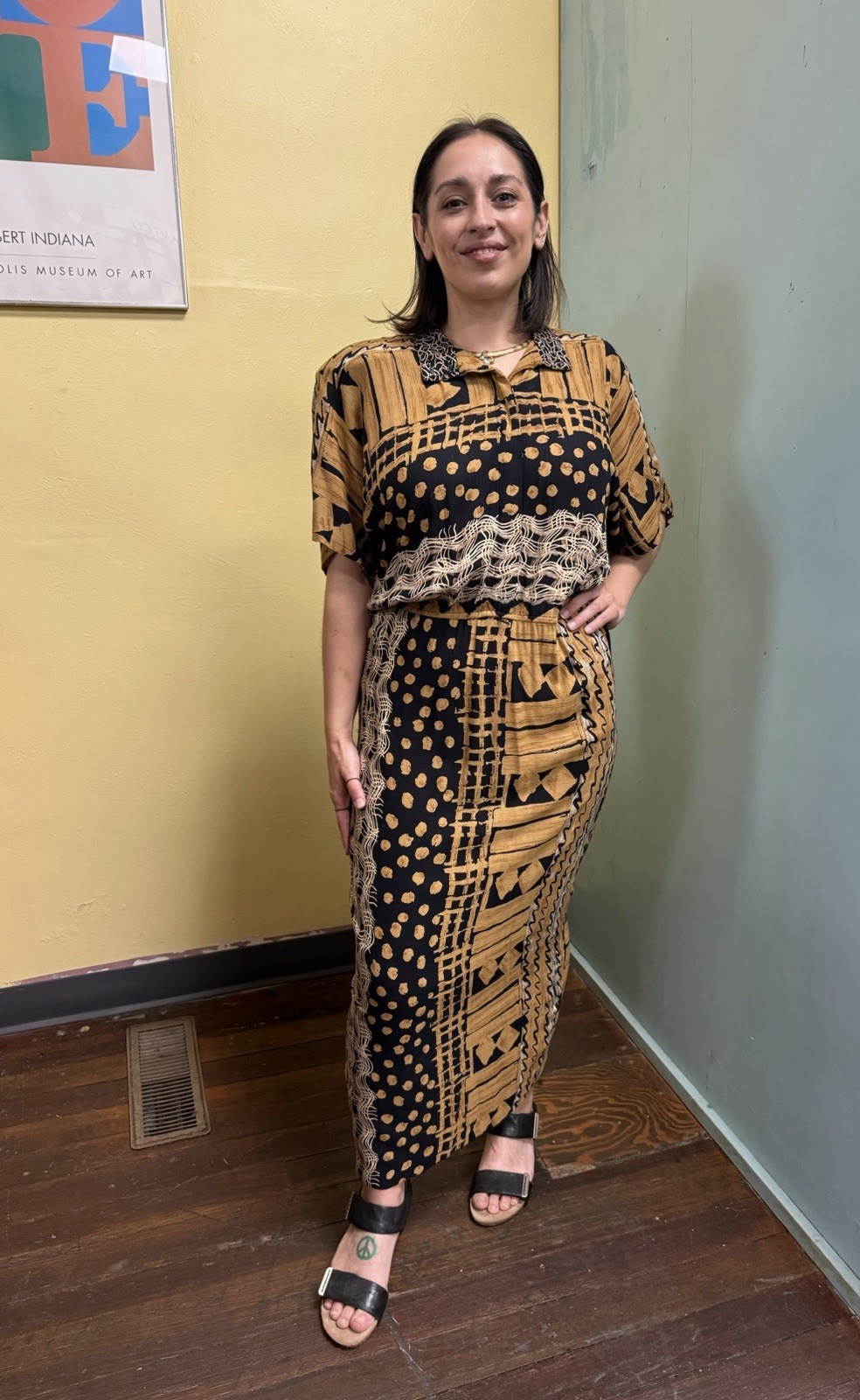 Vintage 90s Casual Corner Tribal Print Maxi Dress Size 10