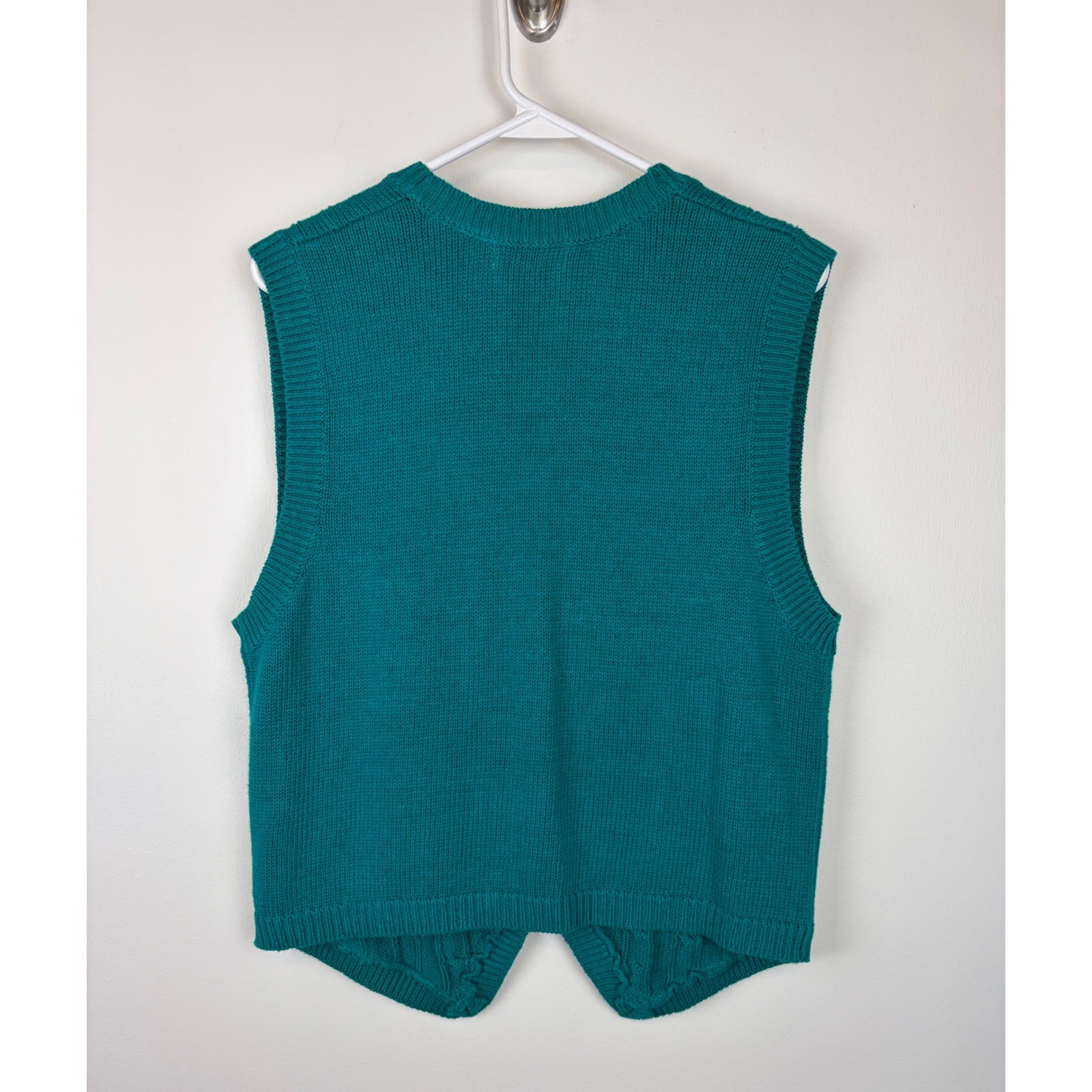 NEW Vintage 90s Thats Me Sweater Vest Medium Teal Nautical Embroider Cable Knit
