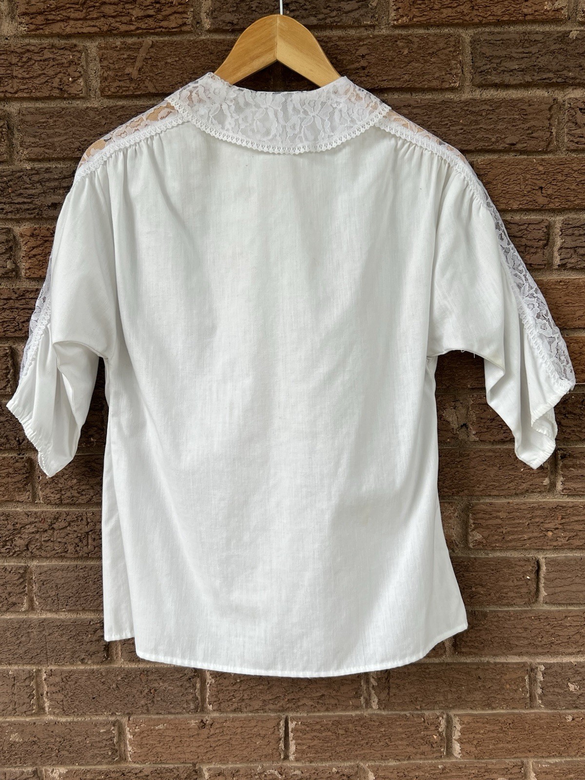 Vintage Cottagecore Prairie Victorian White Button Blouse Lace Sz 10 USA Made