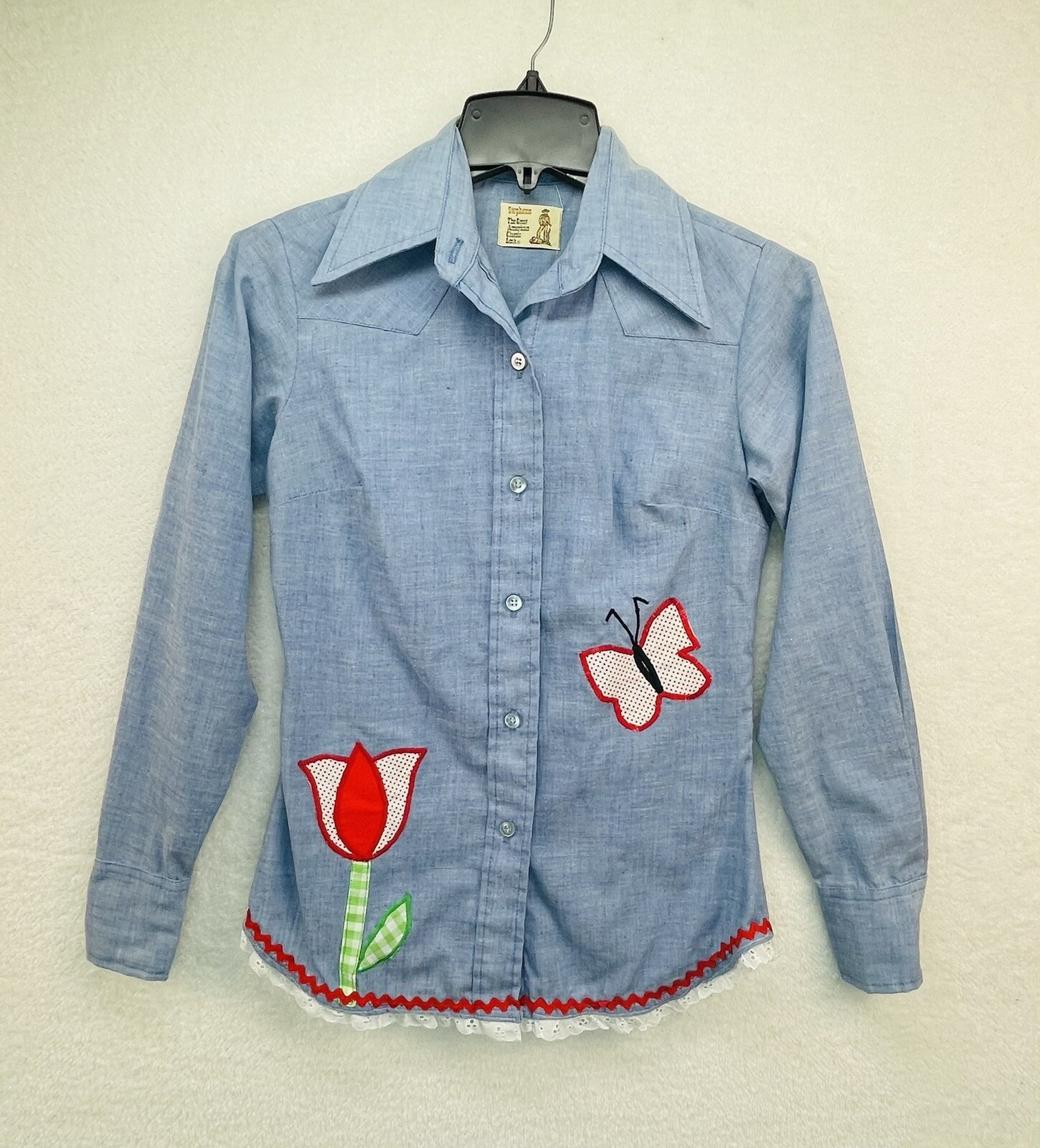 VTG 60s Stephens The Great American Classic Look Denim Shirt Embroidered 3735