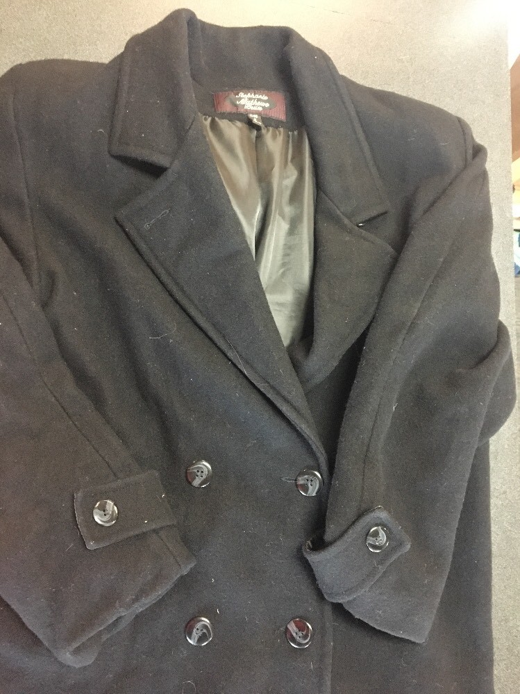 ~STEPHANIE MATHEWS PETITES WOMENS BLACK WOOL COAT LONG WOOL PEACOAT SZ 16P B98