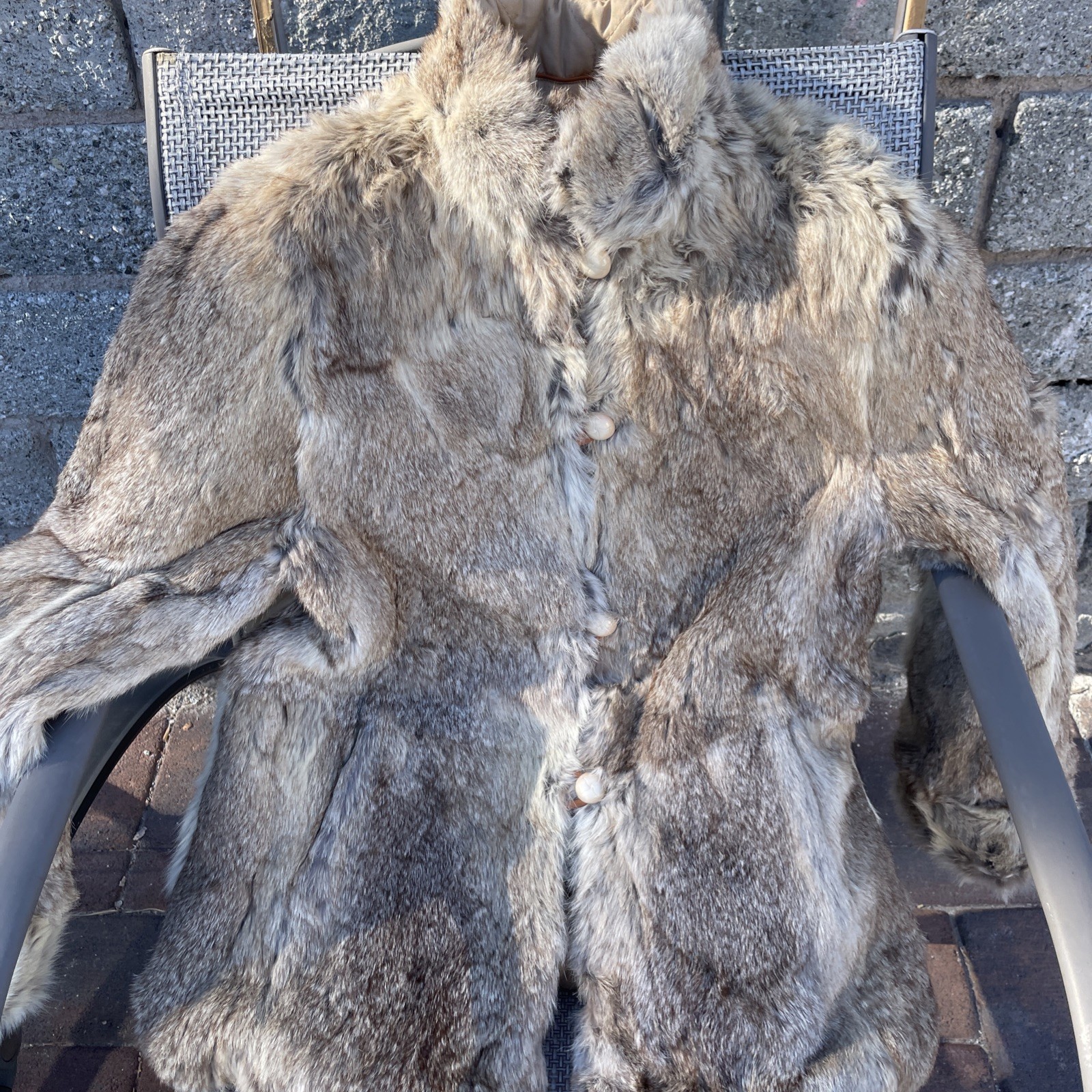 VTG 70s 80s Made in Hong Kong Reversible Rabbit Fur Coat Jacket Women’s Sz S