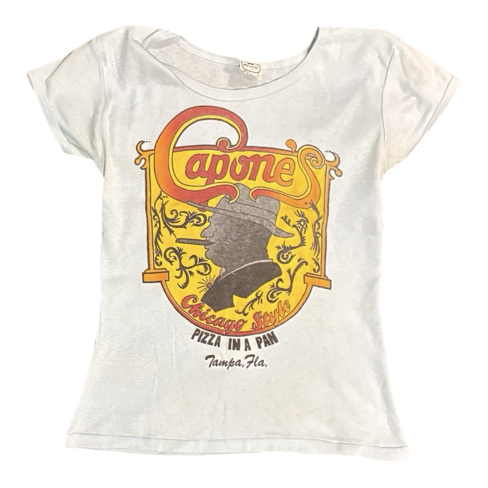 Vintage 1980’s Al Capone’s Pizza in a Pan Tampa FL T-shirt Size Medium Early Old