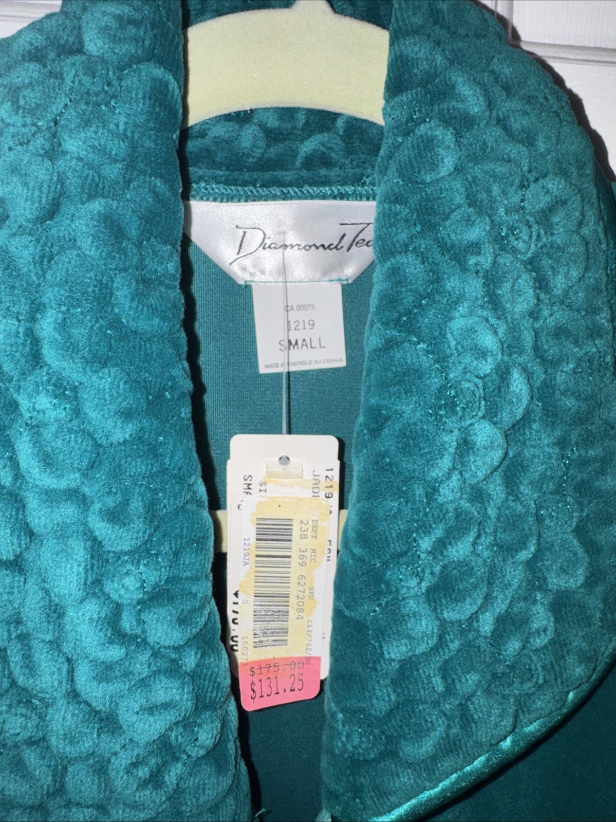VTG Diamond Tea Women Size S Luxury Vtg Robe Emerald Green Velour Zip New Tag