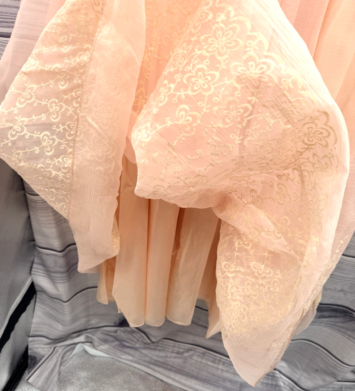 VINTAGE 1950’S CORRINE ORIGINAL PINK FLOOR LENGTH GOWN OPEN CROWN HAT & GLOVES
