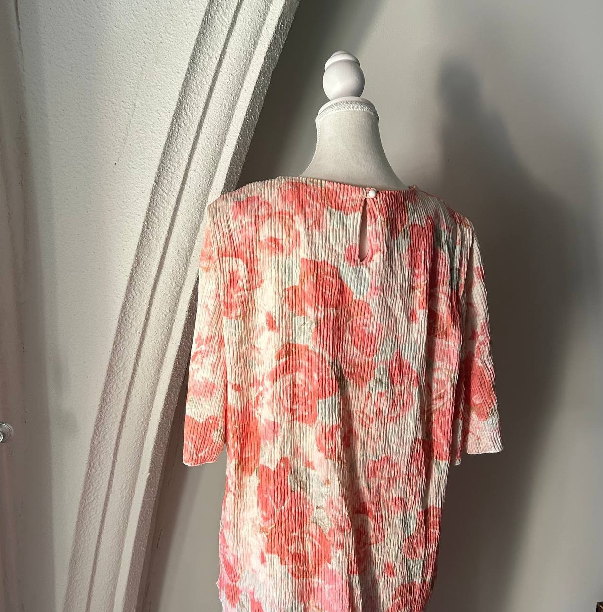 Vintage 80s David Rose Pink Floral Midi Dress Shoulder Pads XXL 48” Bust
