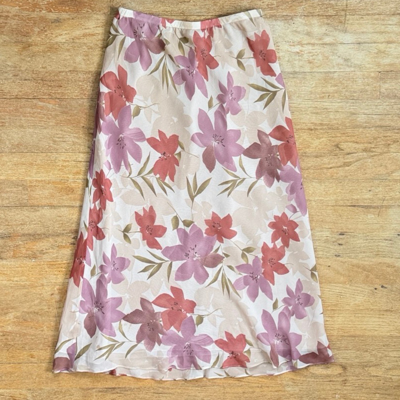 Vintage 100% Silk Floral Skirt Top Set Size XS/Small 6 Two Piece Outfit Batwing