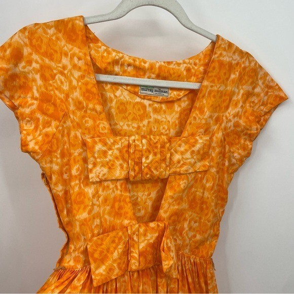 Vintage 50’s Murray Millman swing dress orange midi Sz XS cutout bow back