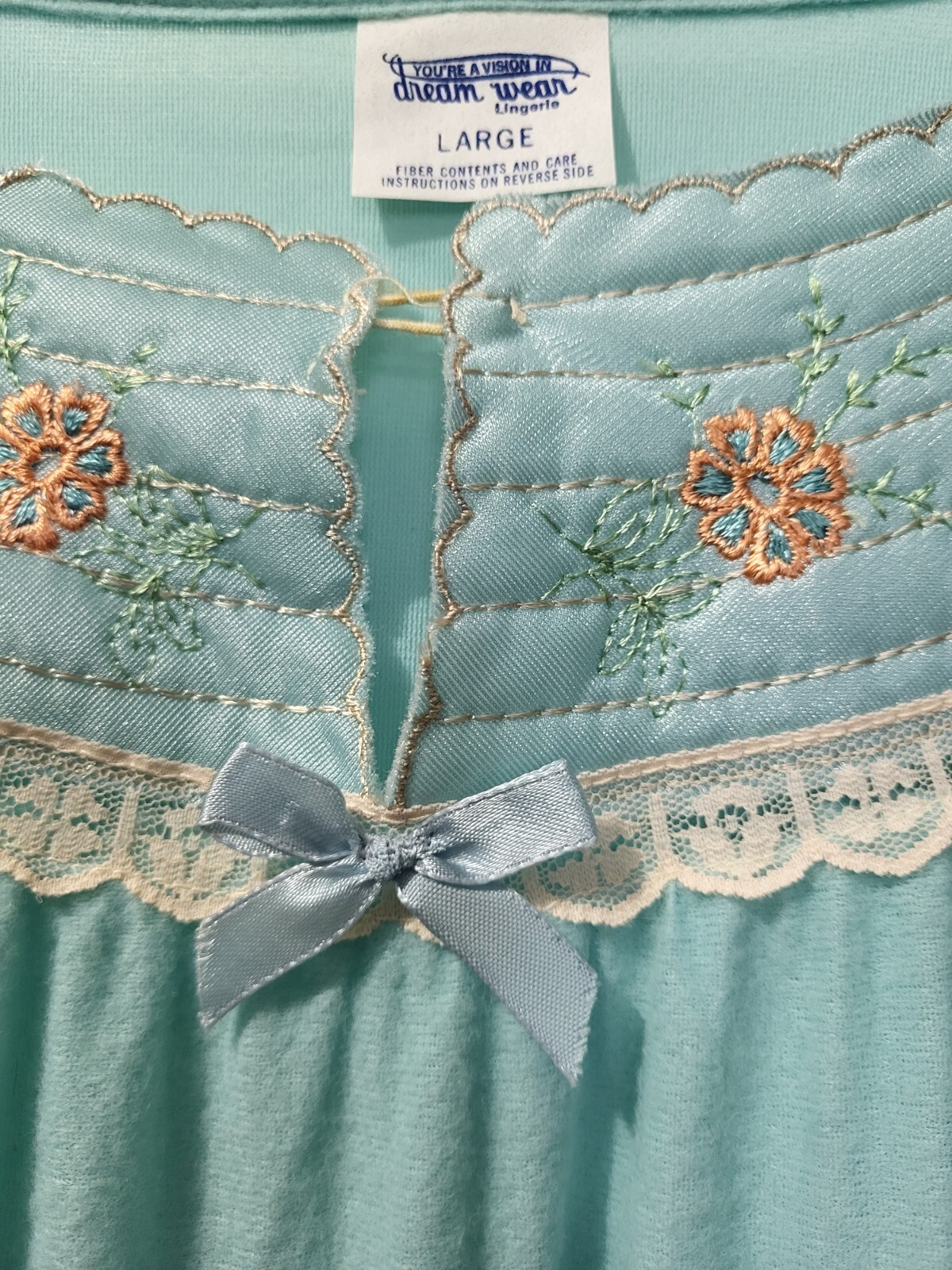Vintage Dream Wear Nightgown Lingerie Modest Large Aqua Blue 70s USA W Tag