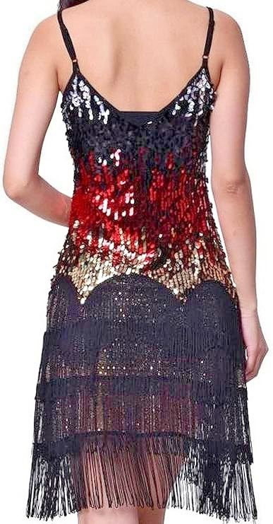 Flapper Gradient Sequin Fringe Party Dress w/Adjustable Straps Size Small