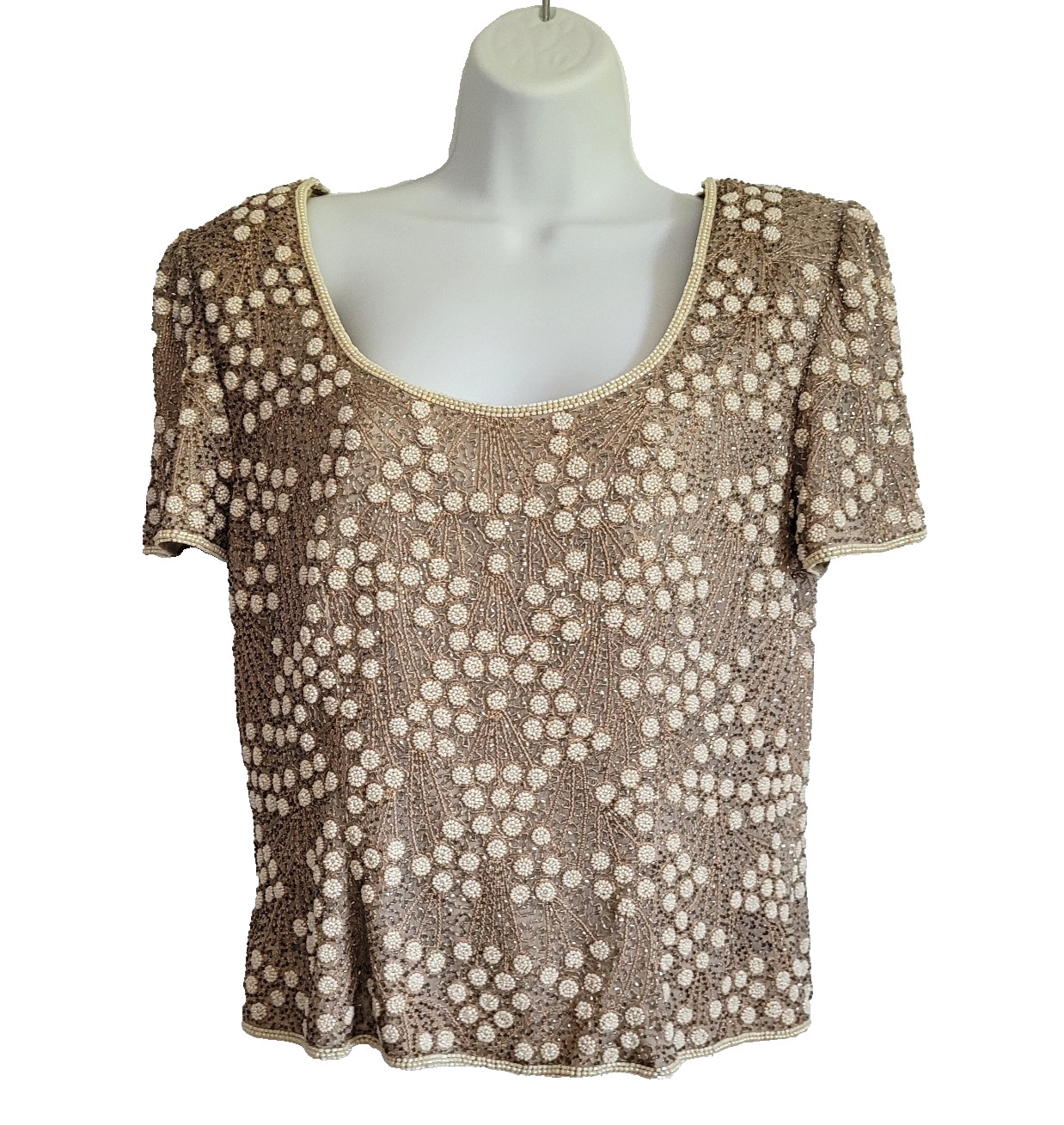 Vtg Adrianna Papell Boutique Evening Top Womens 14 Blouse Beaded Silk Formal