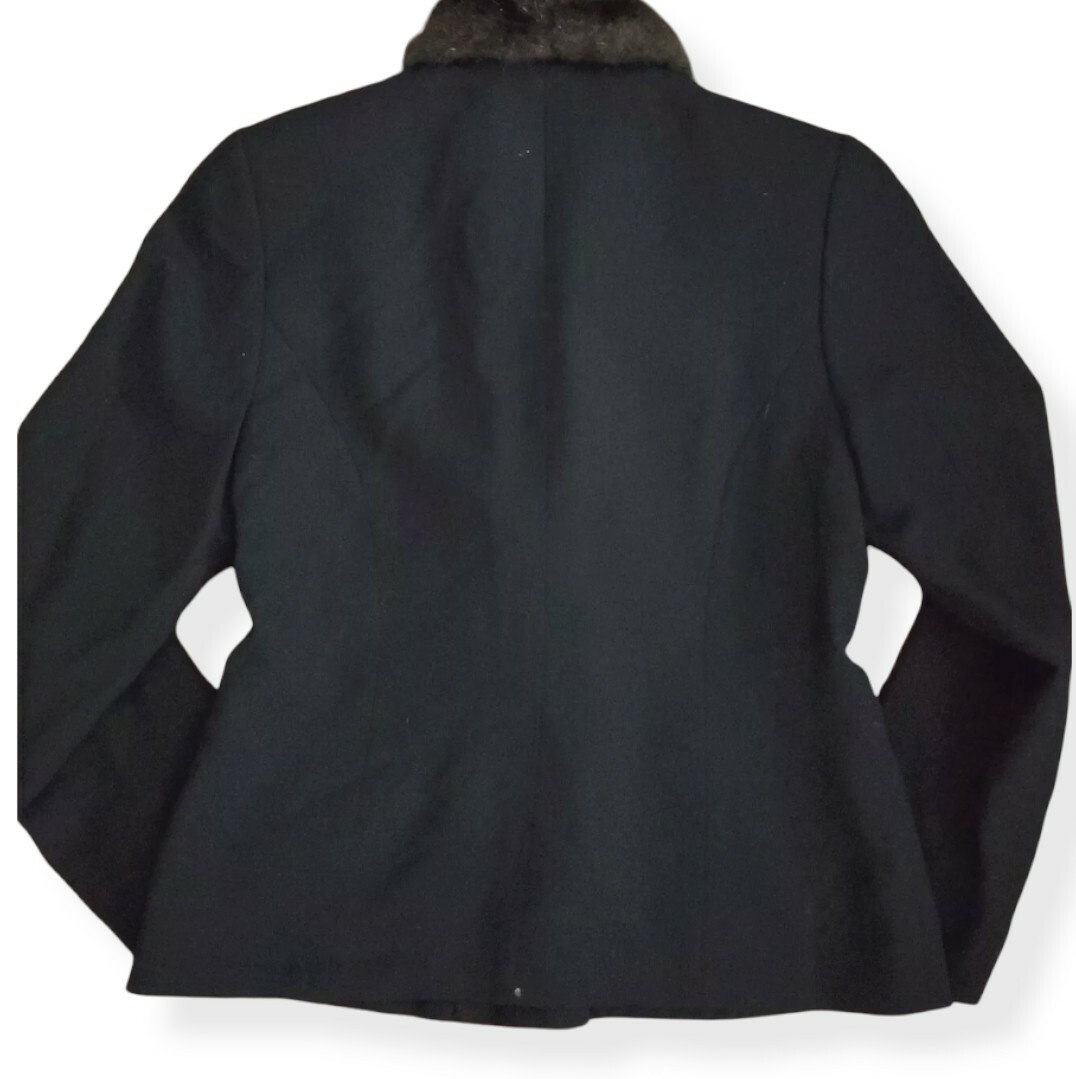 Lord Taylor Womens Blazer Jacket Coat Peacoat 2P Wool Black Fur Collar Vintage