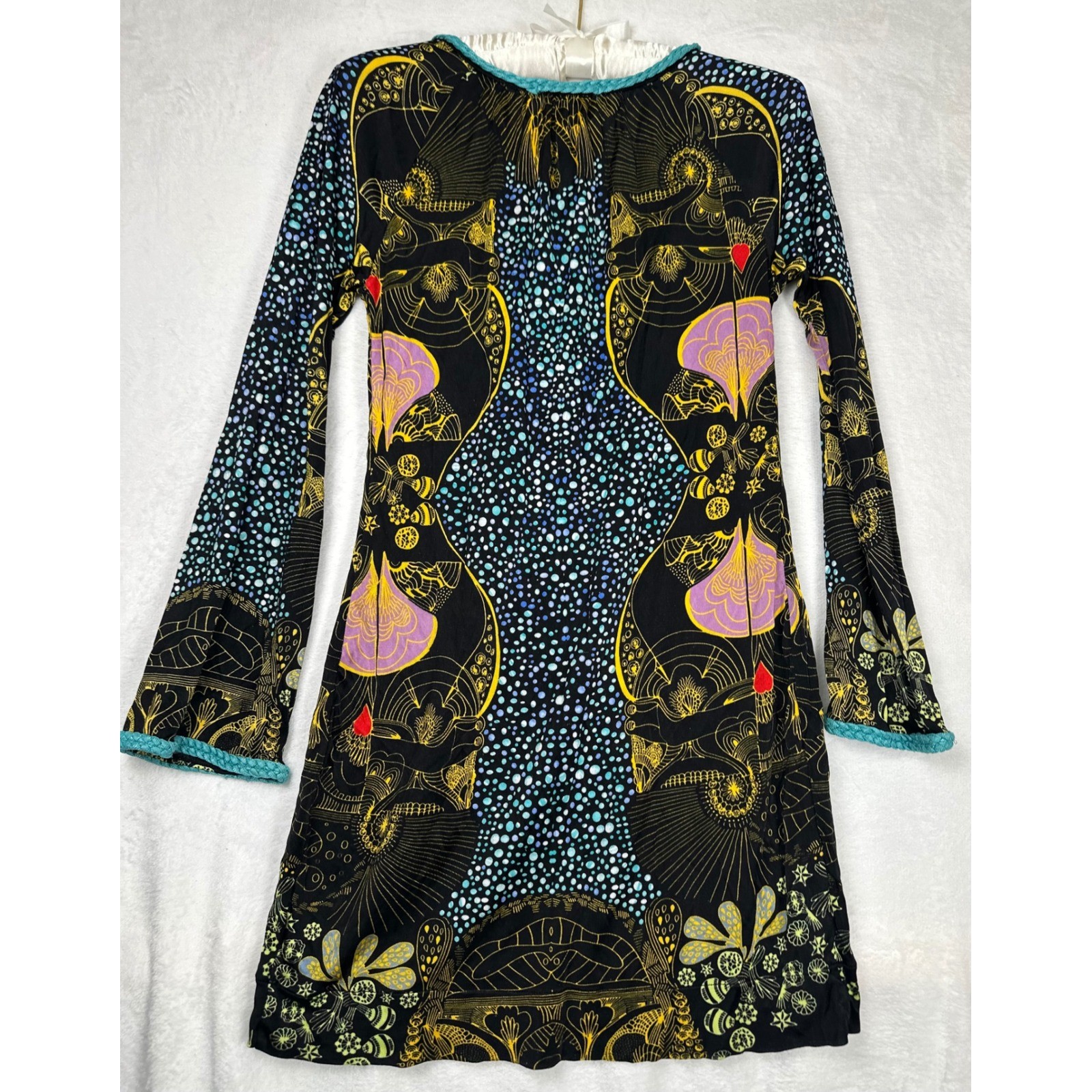 Vintage Custo Barcelona Mini Dress M Black Art Print Y2K Statement Art Designer