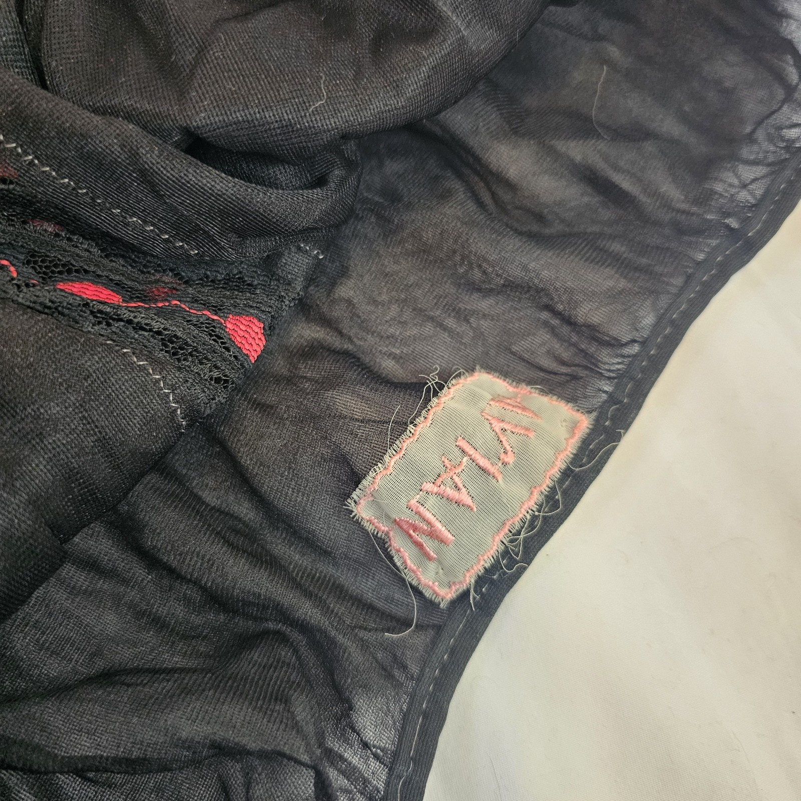 Vintage 1960s Black Lingerie Nightgown Slip Dress Red Lace Chiffon 60s Avian
