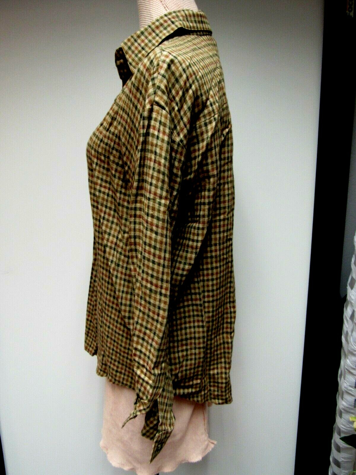 VTG SHARON YOUNG Linen Blend Top Check Red Black Gray Taupe Gold Brown 6 M EUC