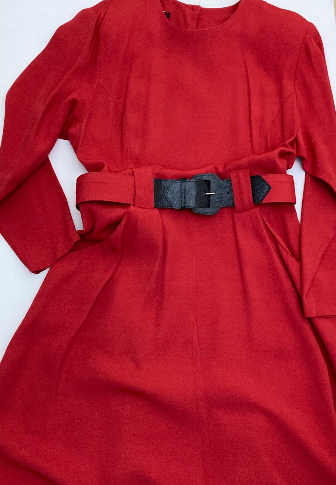 VINTAGE 1980s John Roberts Red Power Dress Long, with Shoulder Pads Sz 14