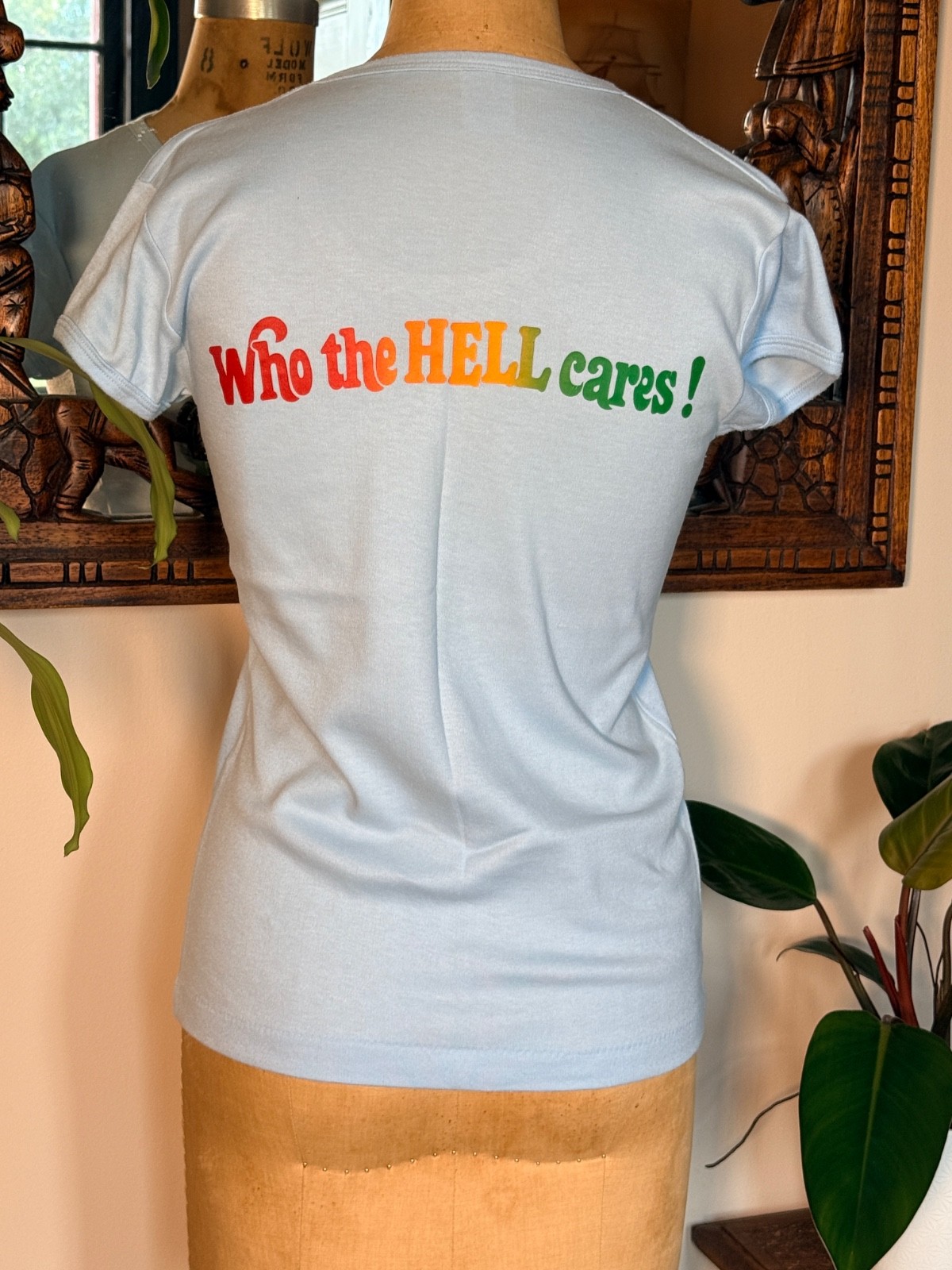 Vintage 70s Women’s Soft Baby Blue Duluth Rainbow T-Shirt Size L