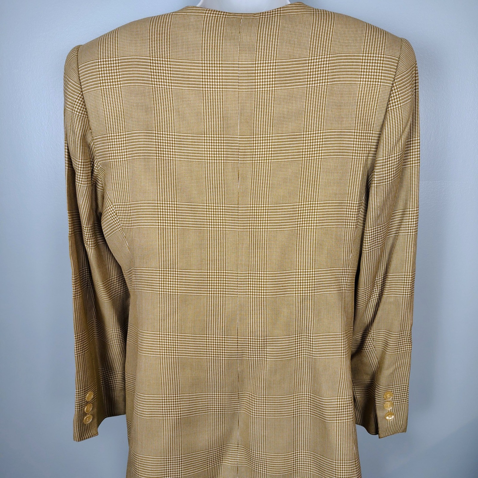 Stirling Cooper Vintage Glen Plaid Skirt Suit Set Tan Mustard Rayon Size 8