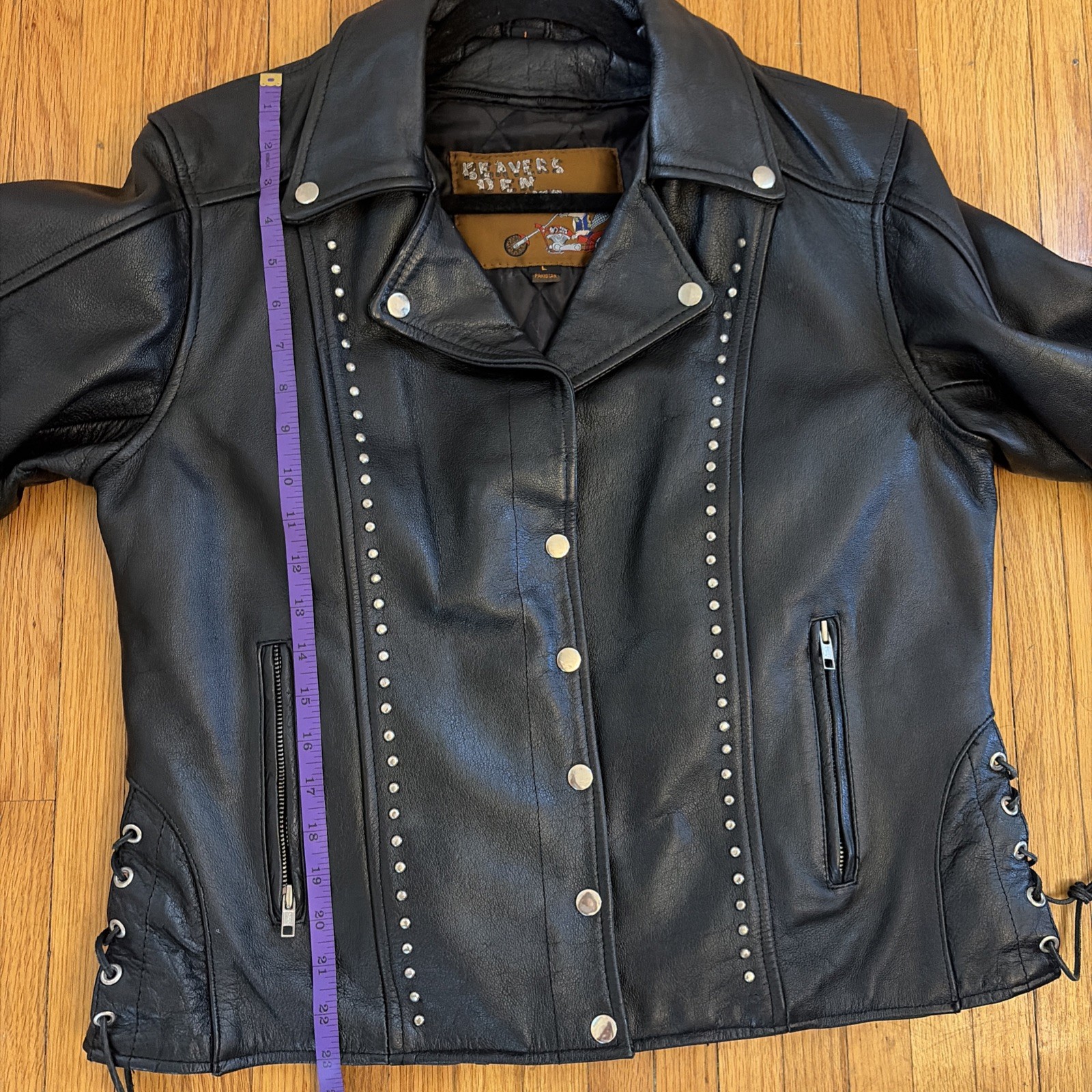 Vintage Beavers Den Womens Sz L Jacket Genuine Leather Biker studded Motorcycle
