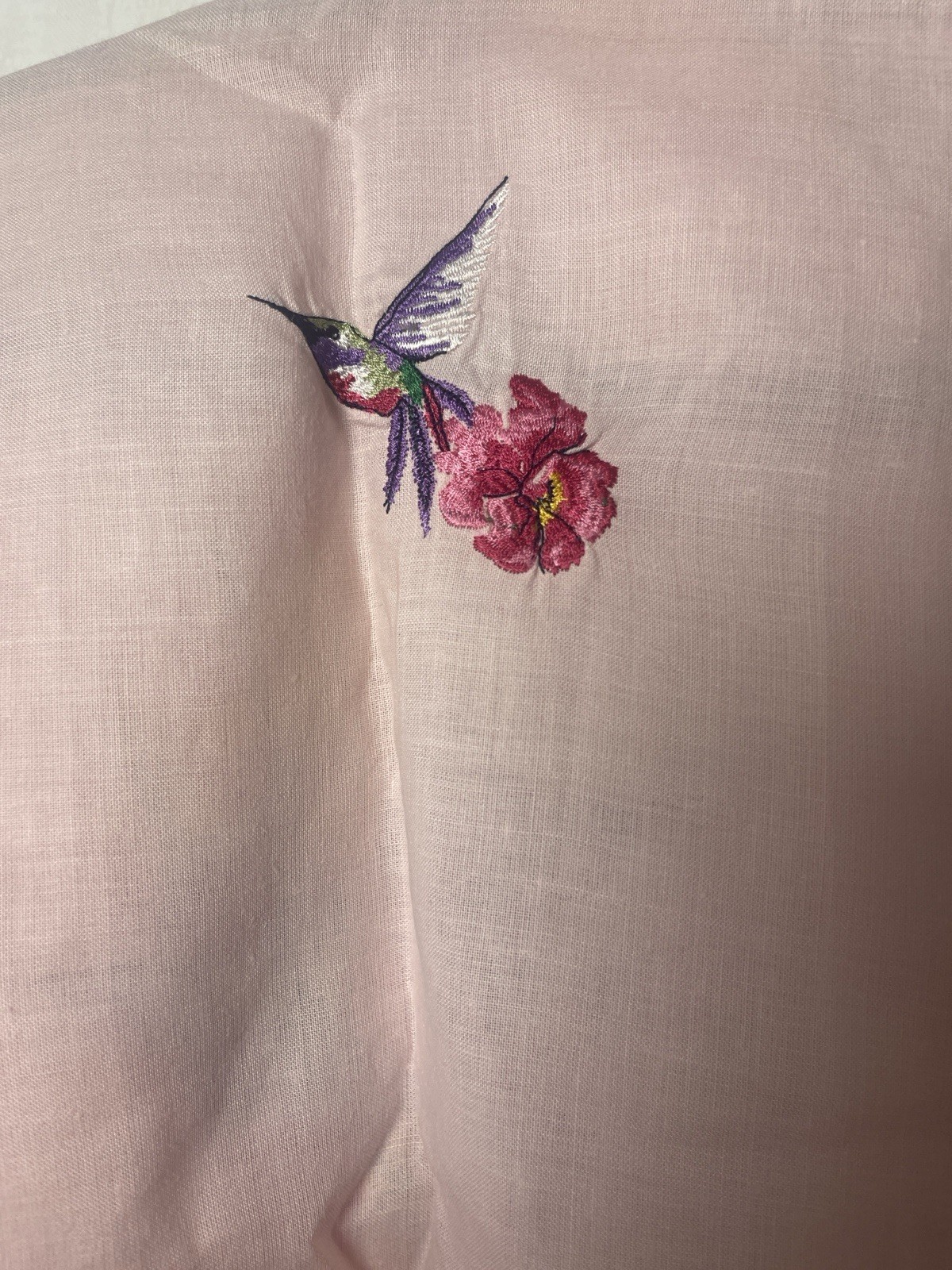 Vintage Casey Coleman Embroidered Hummingbirds Floral Pink Button Up Size Medium