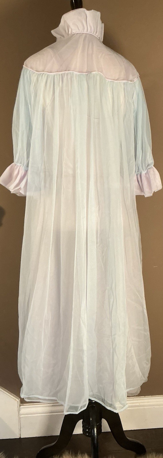 Vintage 60s Pink and Blue Sheer Peignoir Lingerie Robe Gown Set Sz 32