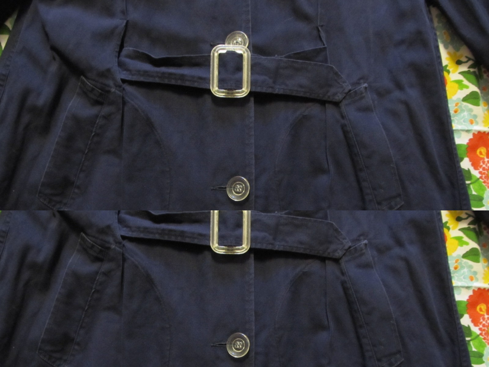 Antique 1910’s Ruf-sail Sherbrooke navy blue raincoat w/clear celluloid buttons