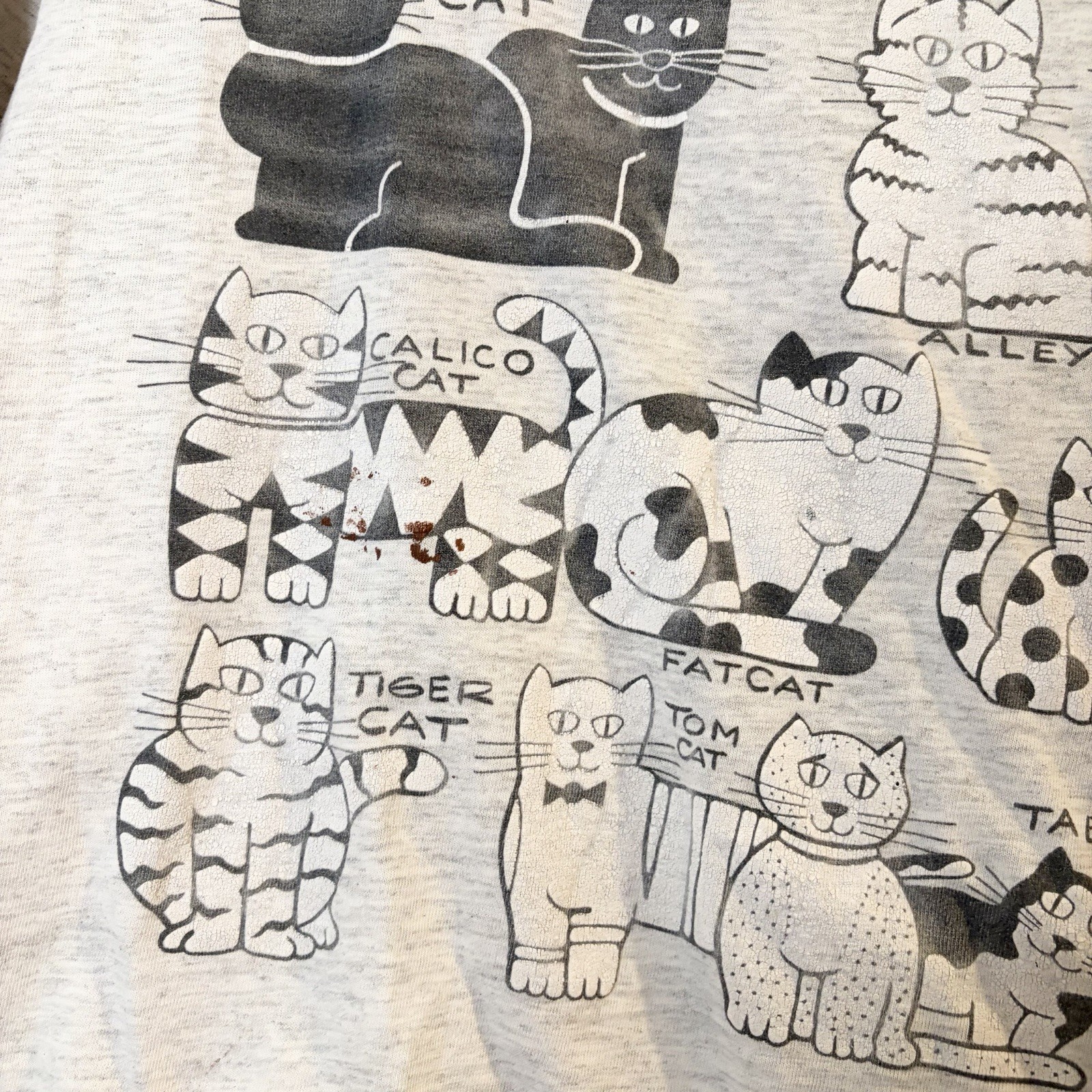 Vintage Gray Cats T-Shirt Cat Lady Calico Little Tiger Tom Tabby Crop Cut M