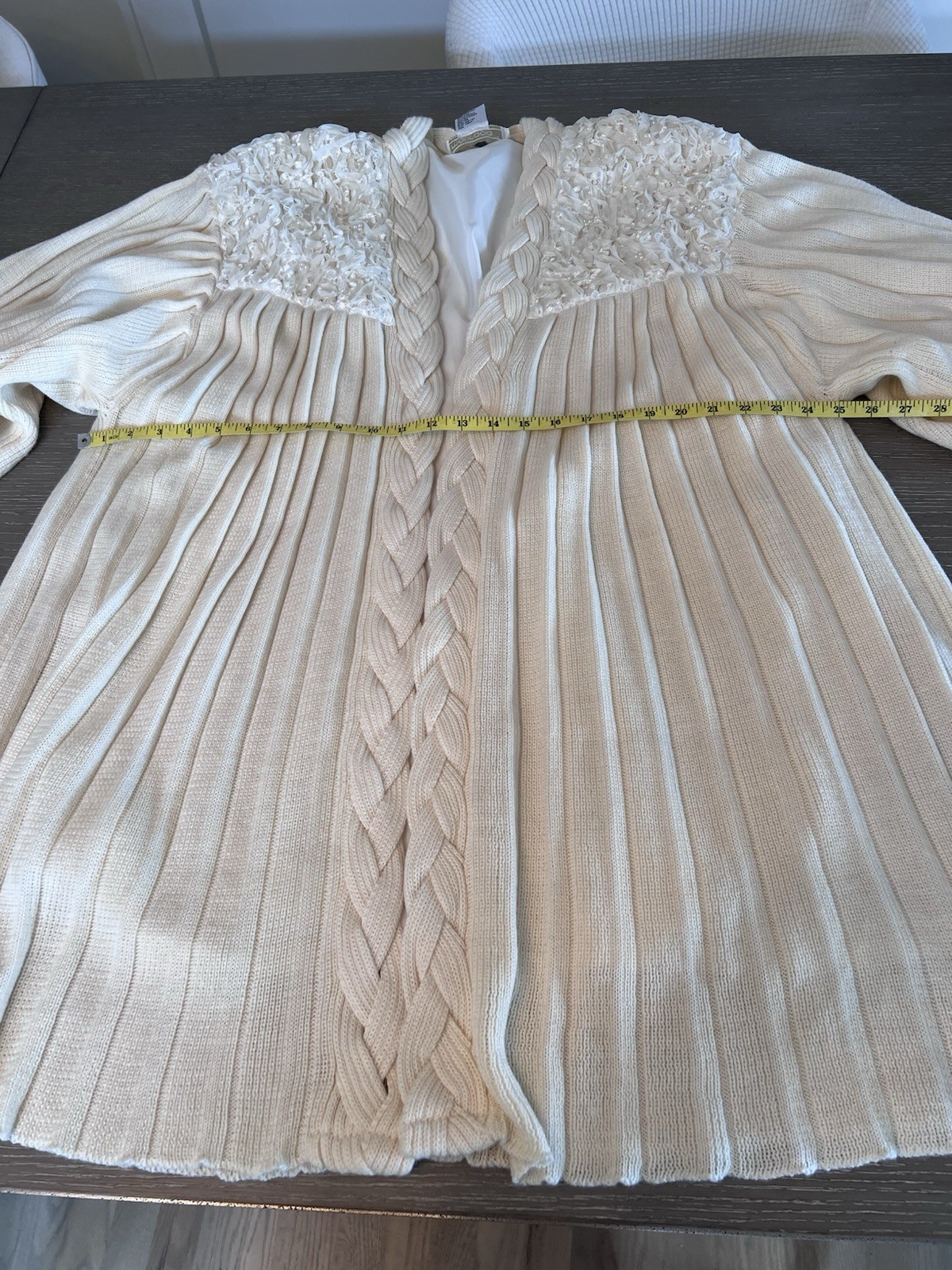 Maurada Vintage Ivory Knit Long Cardigan With Bishop Sleeves Size 1X- 2XL
