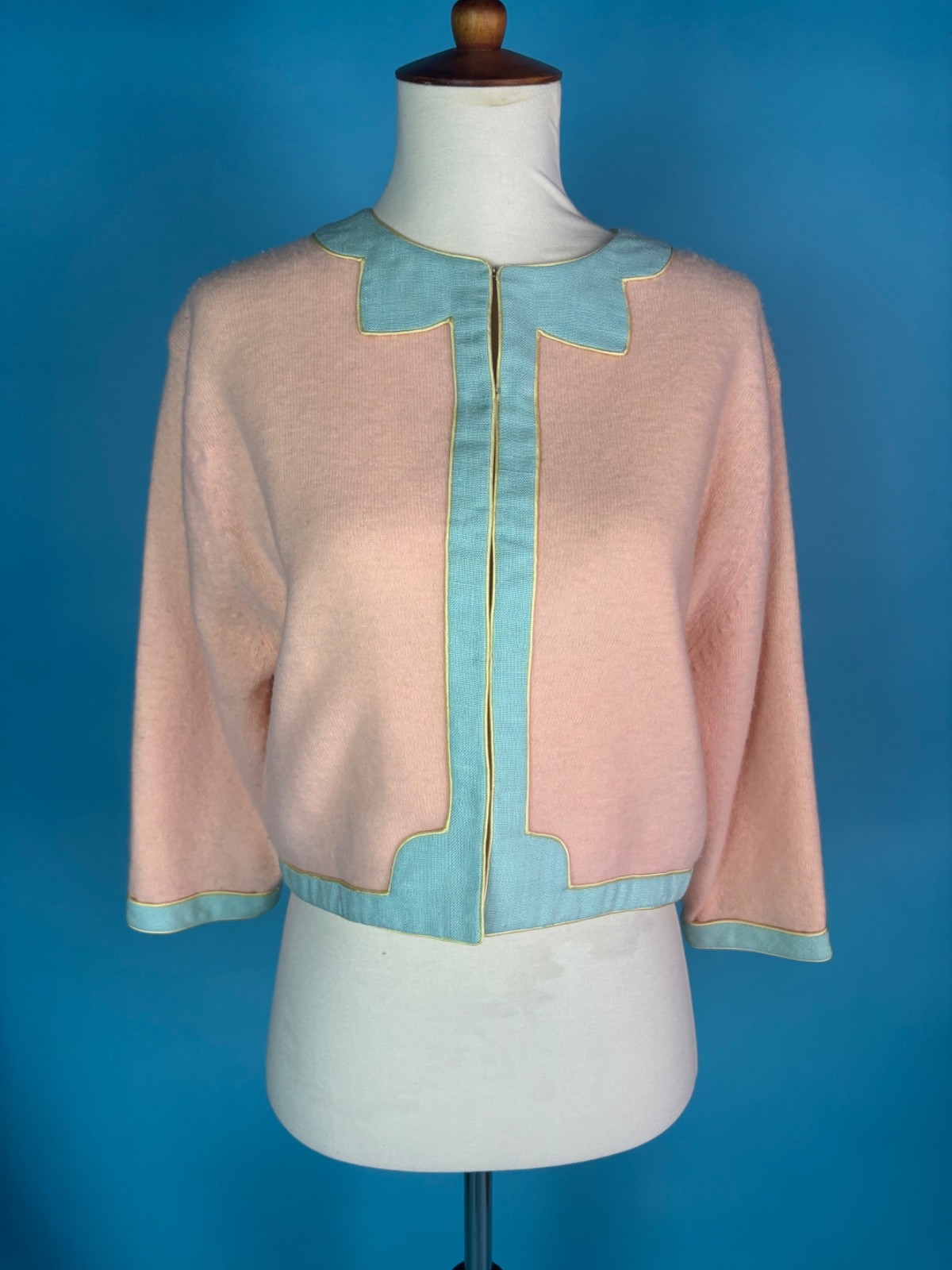 Vintage 1960s Royal Lynne Cardigan Sweater Pink and Green Size M