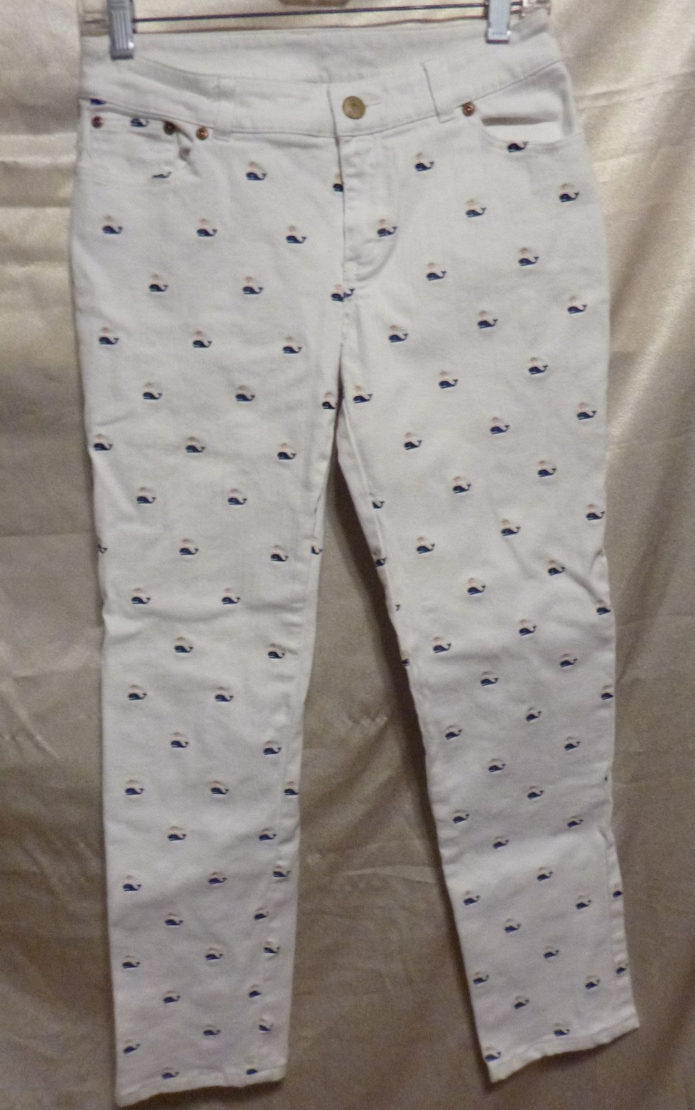 1990s white w/ blue Whale Embroidery LILLY PULITZER 5 Pocket JEAN PANTS S2