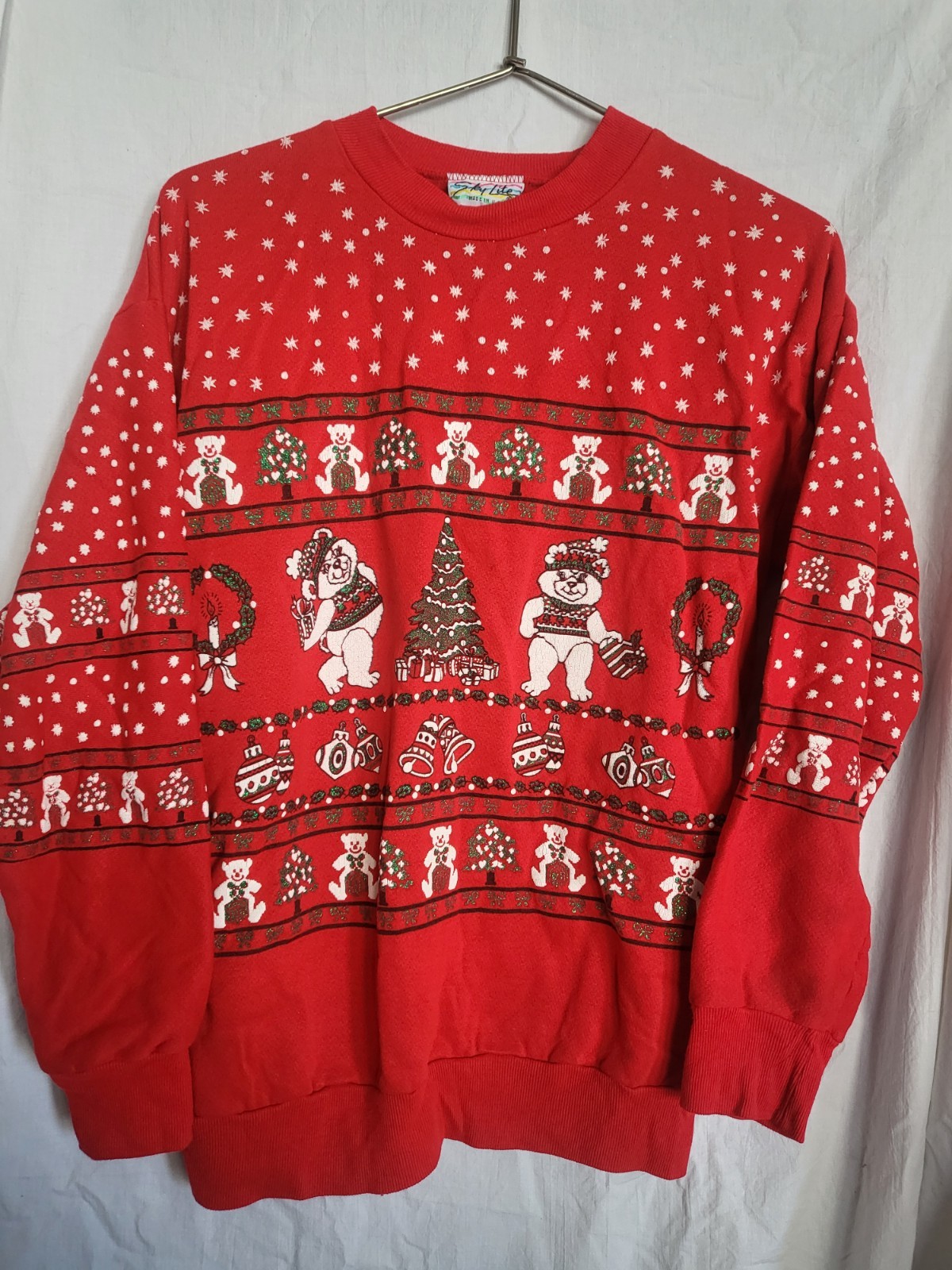 vintage sky lite 80s red teddy bear christmas crewneck sweater M
