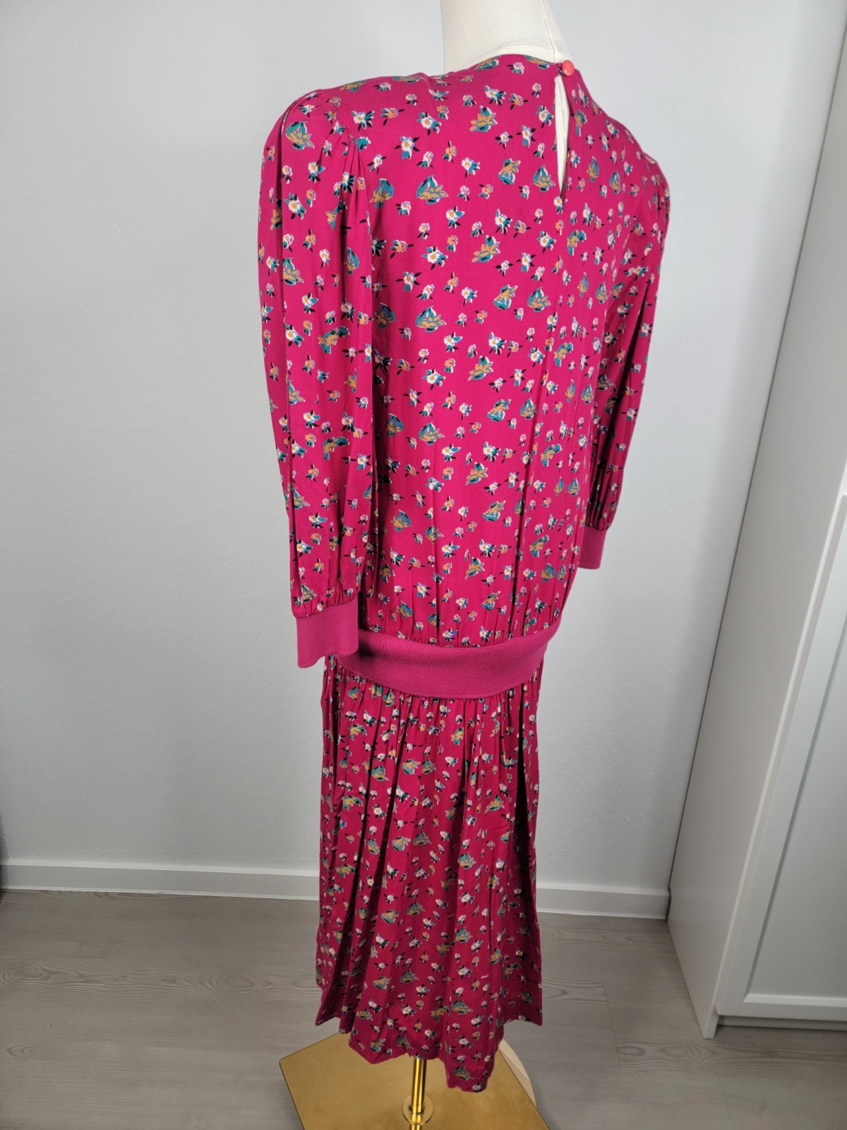 Vintage 80s Natalie Magenta Floral Drop Waist Dress Size 8P
