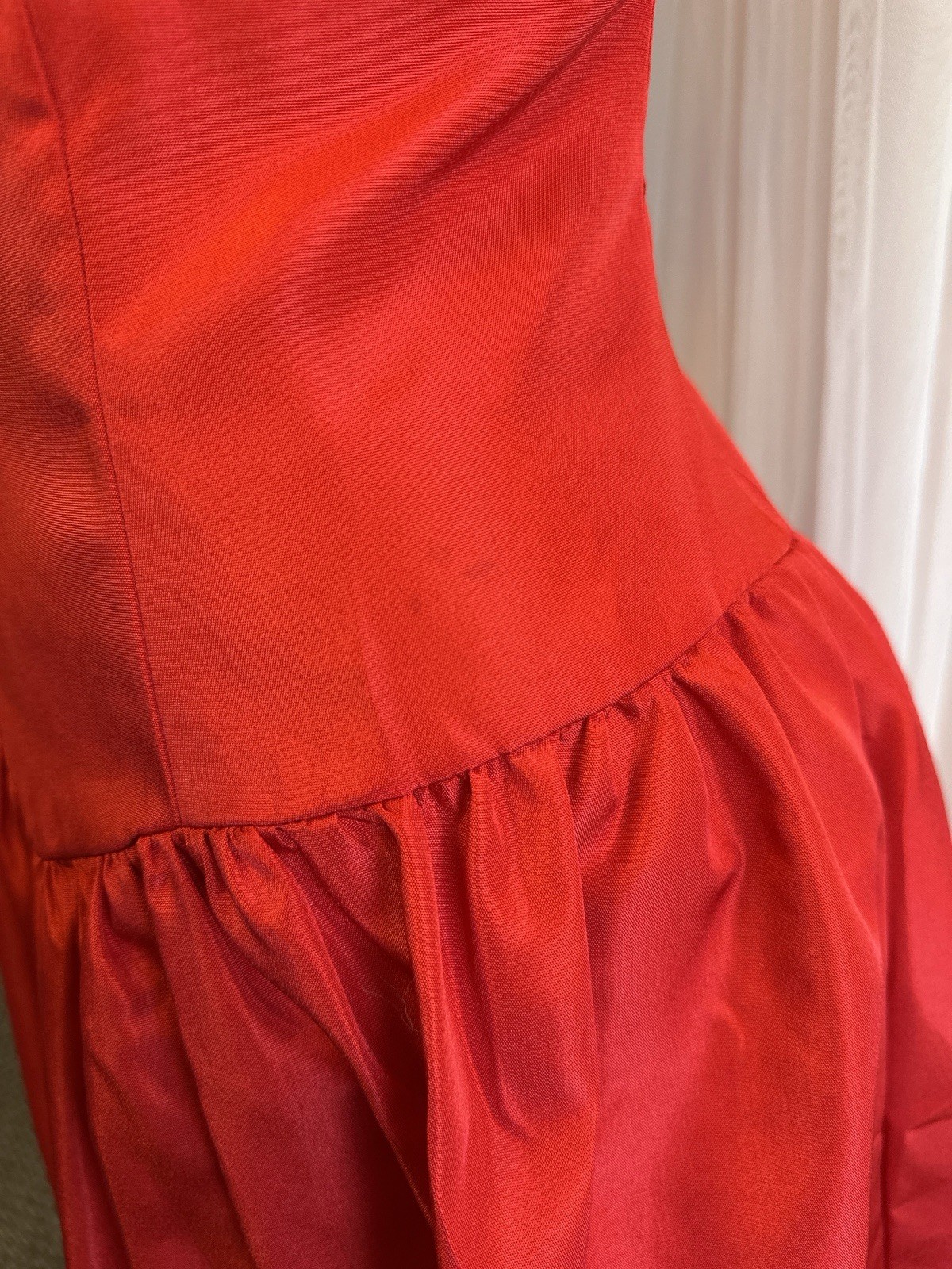 Vintage 80s Party Dress Red Puff Sleeves Bows Knee Length Prom New Wave M