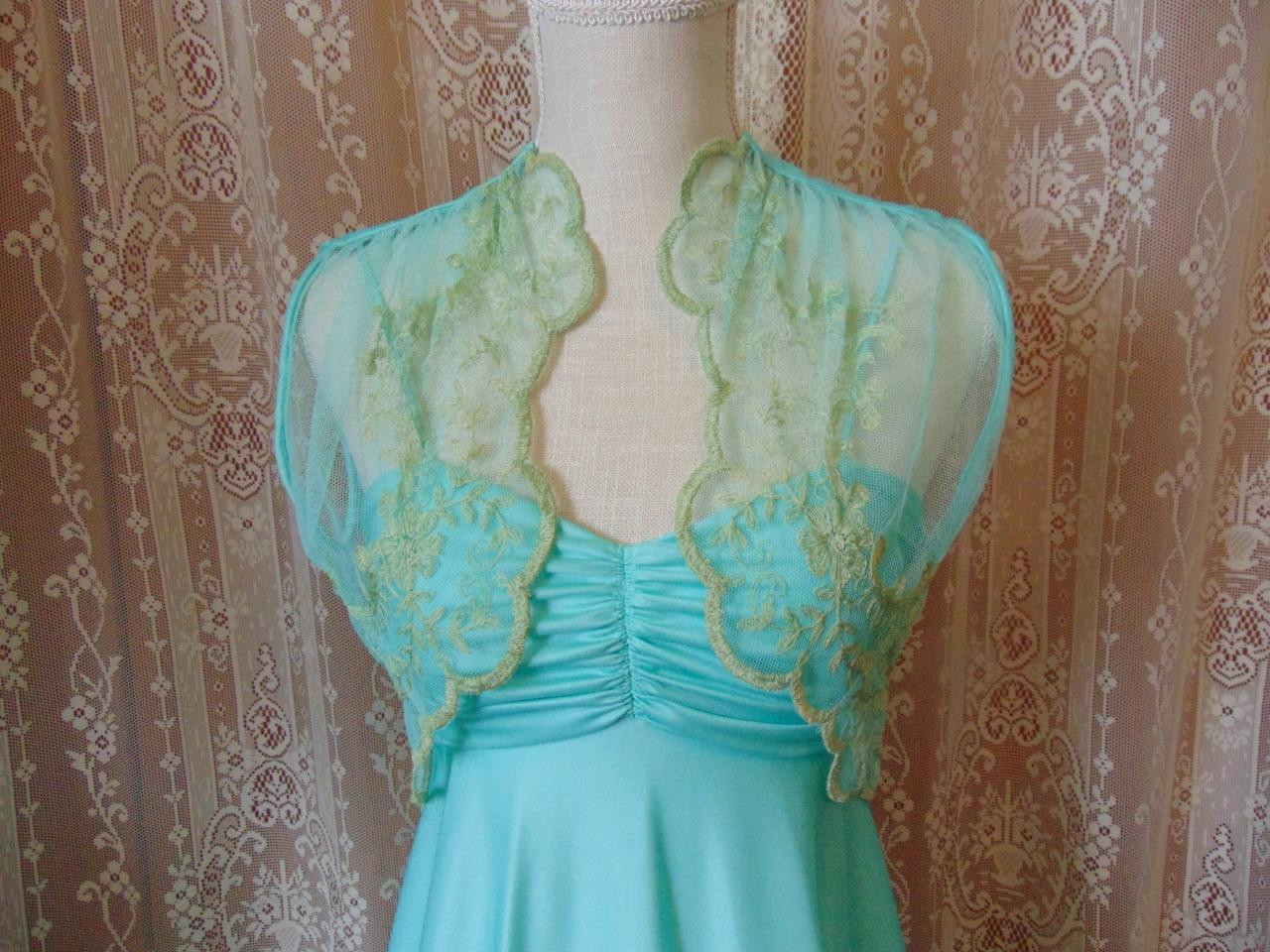 Vtg 70s Maxi Dress Lacey Bolero Top ILGWU Union Label 32B XS