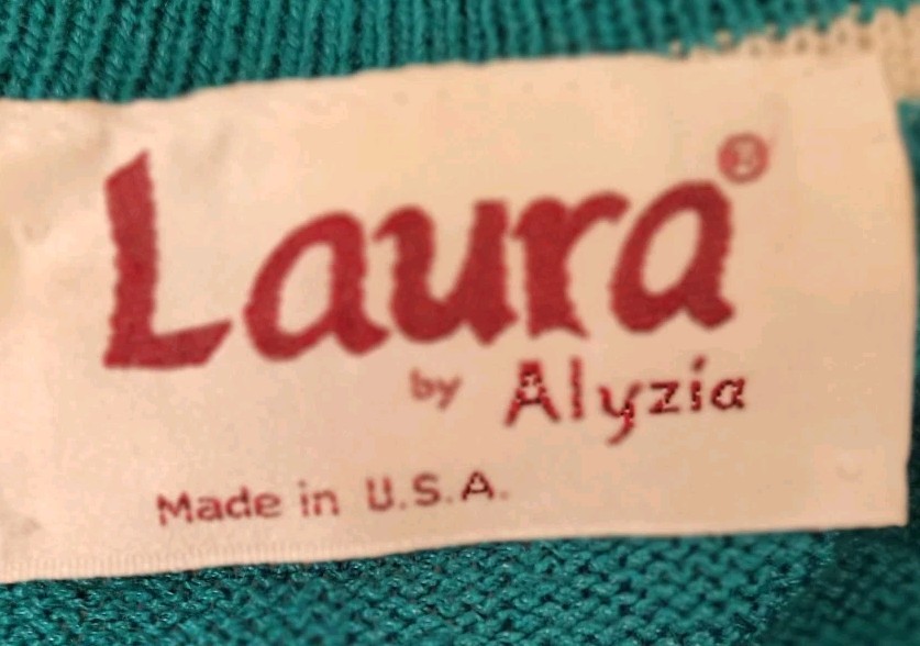 Knit Skirt Suit Lg 2pc Laura byAlyzia 70’s Teal Green Shoulder Pad USA Evc Vtg