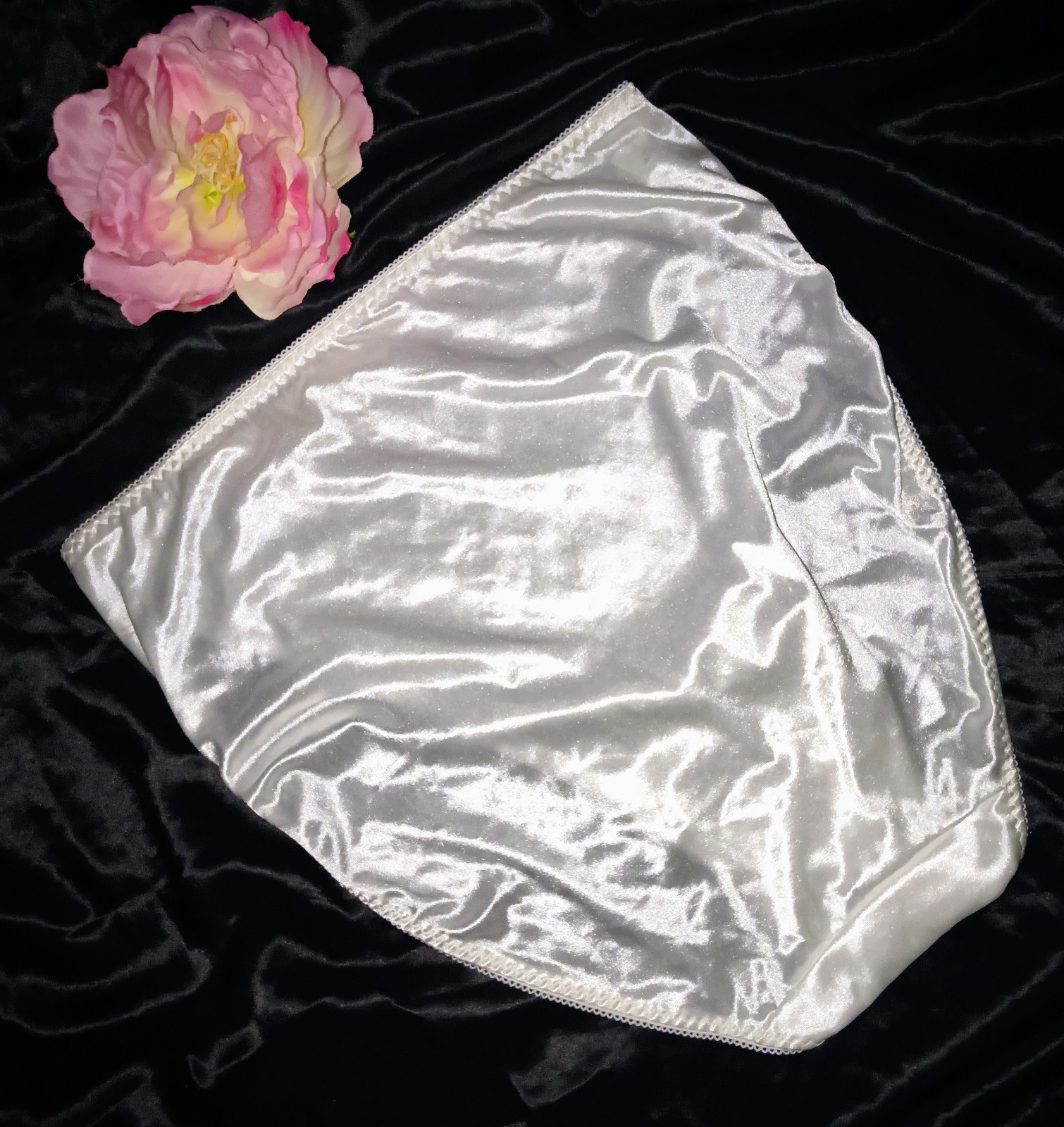 Vintage UNION-MADE NOS White Second Skin Satin Hi Cut Leg Bikini Panties-XL/1X