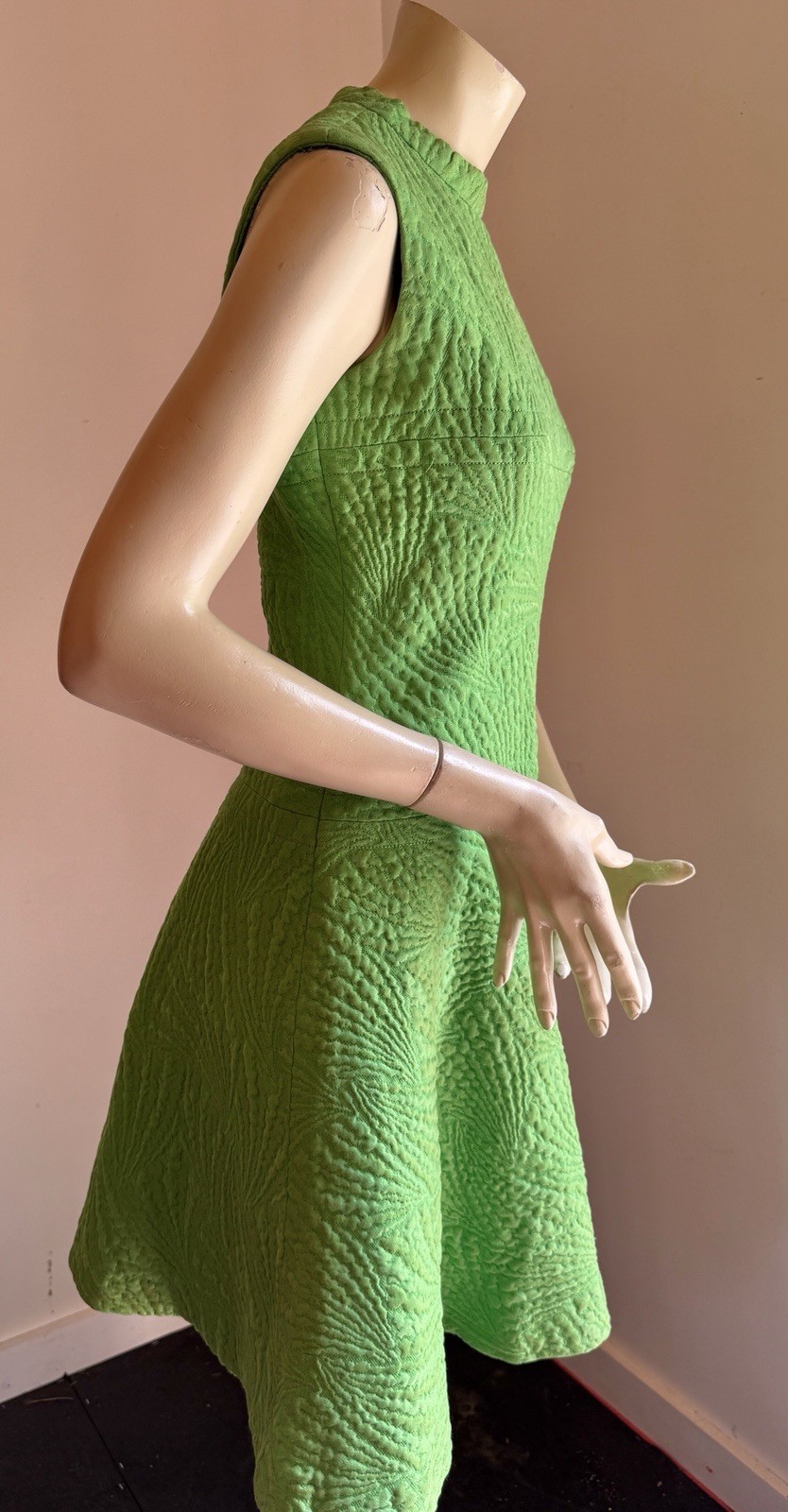 VINTAGE FRENCH LABELLED JACQUE HEIM 1960 EMERALD MINI DRESS