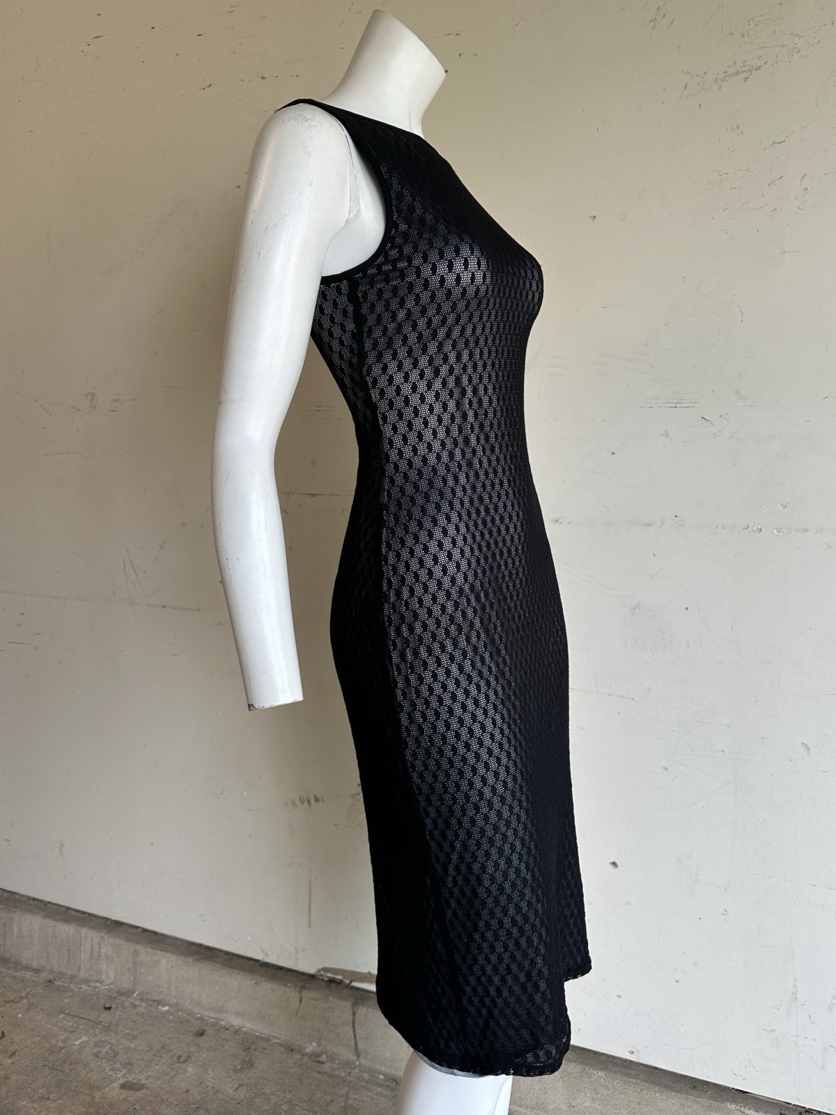Vintage 90s Y2K Bebe Moda Mesh Black And Silver Dress Minimalistic Goth Grunge