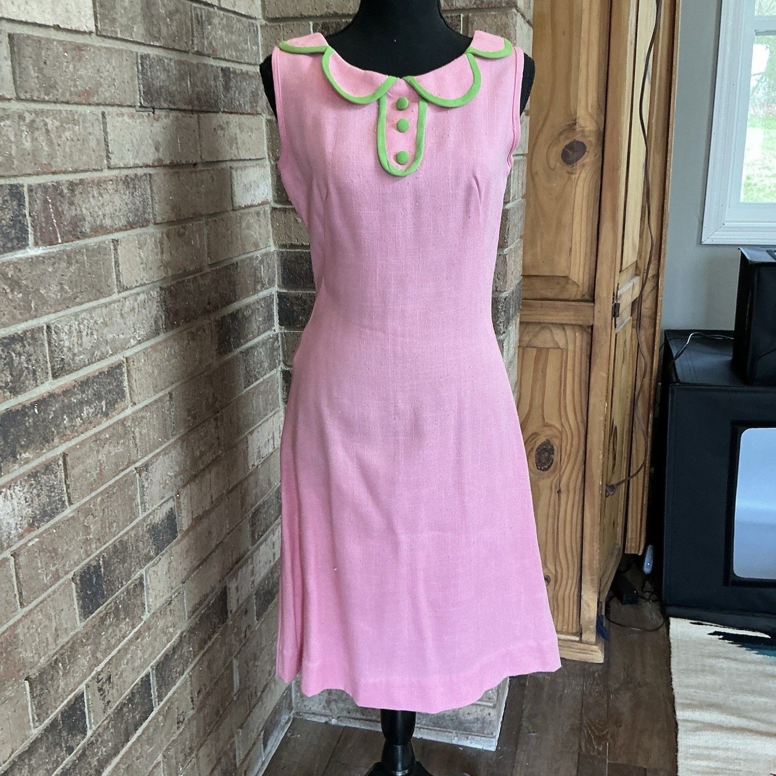 60s VTG Judy Wayne Pink Silk Viscose Dress Stripe Tweed Jacket Set Size 10 #39D7