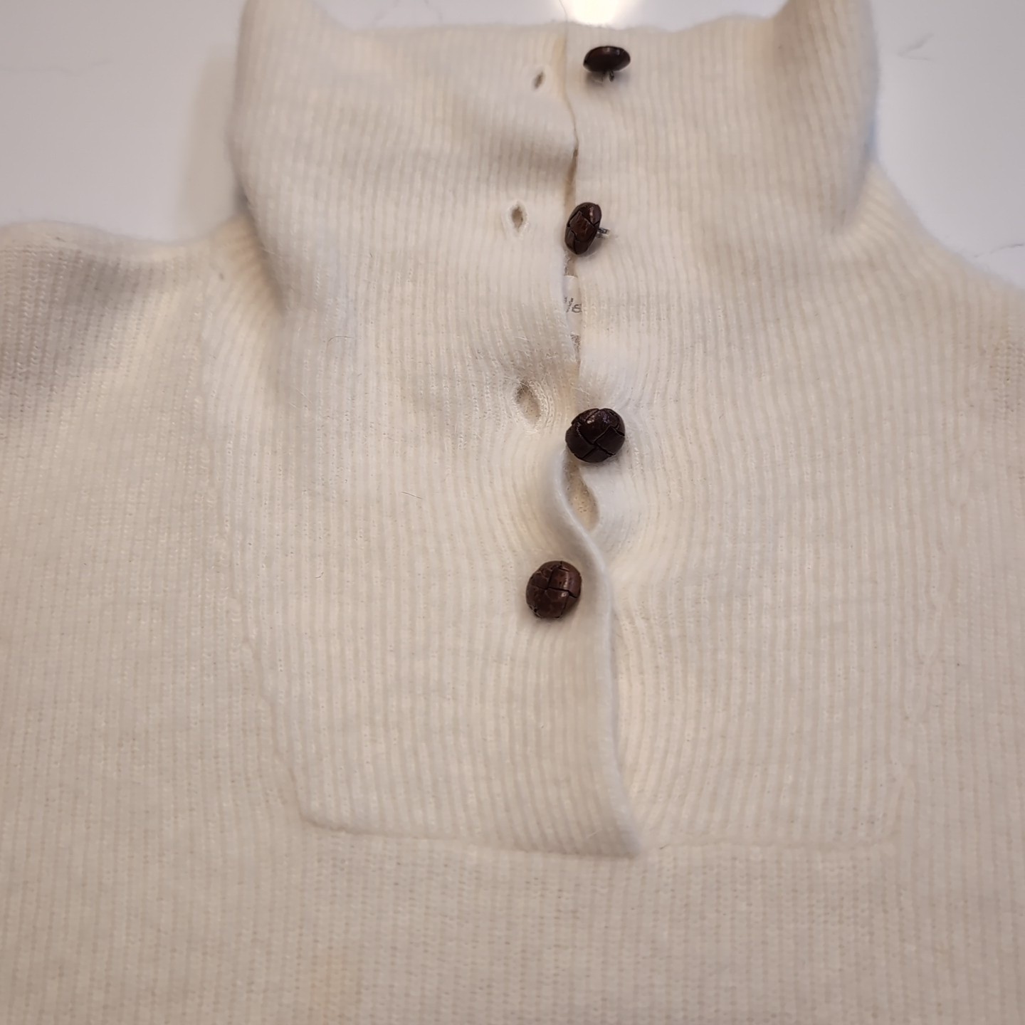 Lambswool Angora Fuzzy Sweater Cream 1/4 Button Large Collar Size Medium Vintage
