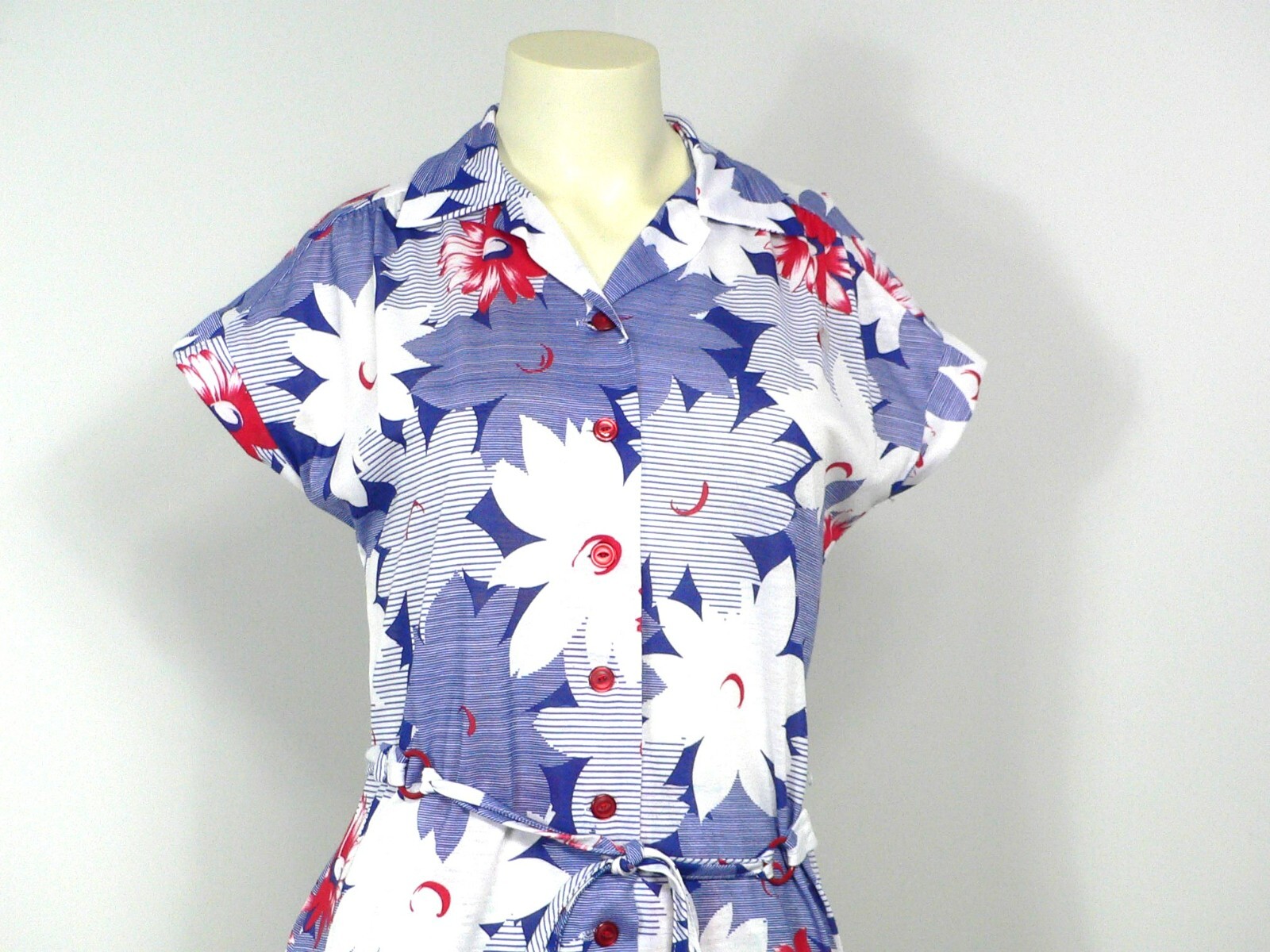 Vintage 1960’s – 70’s A Nancy Frock Red, White, Blue Flower Summer Dress