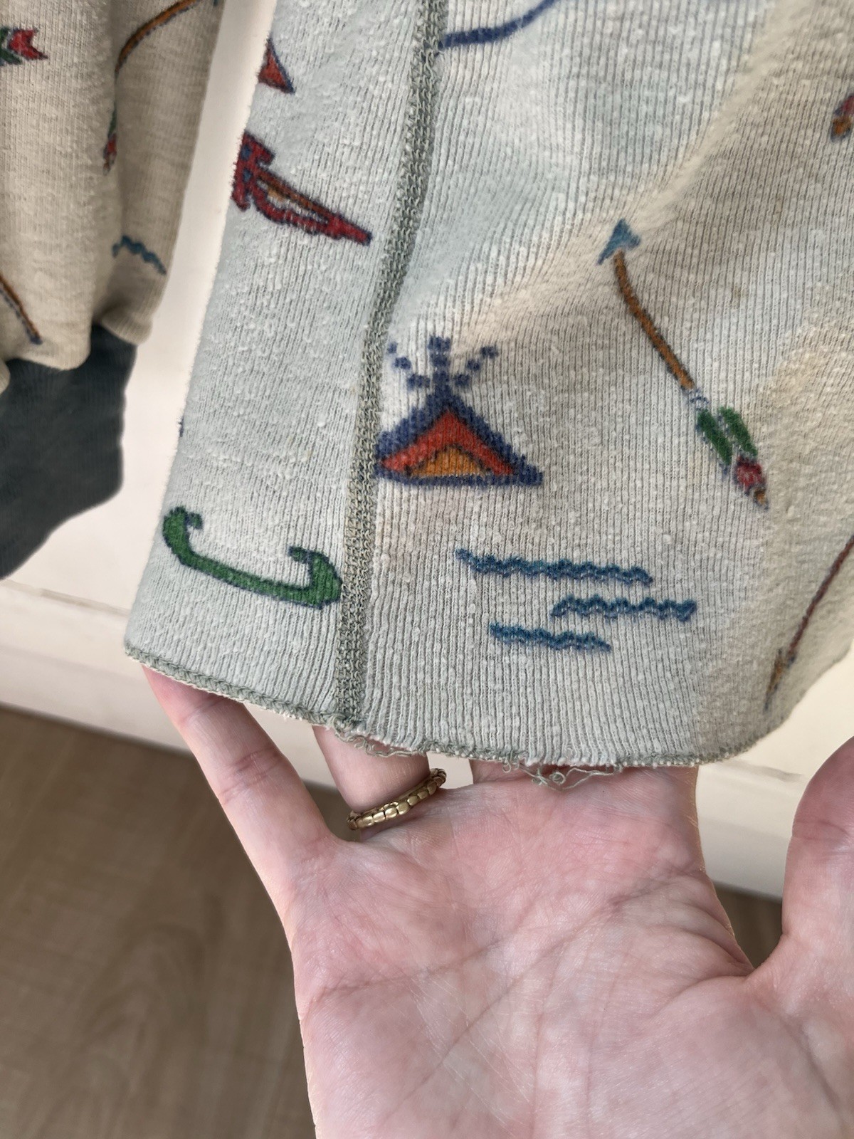 Vintage 60s Cowboy Western Native American Camp Long Sleeve Thermal T Shirt XS