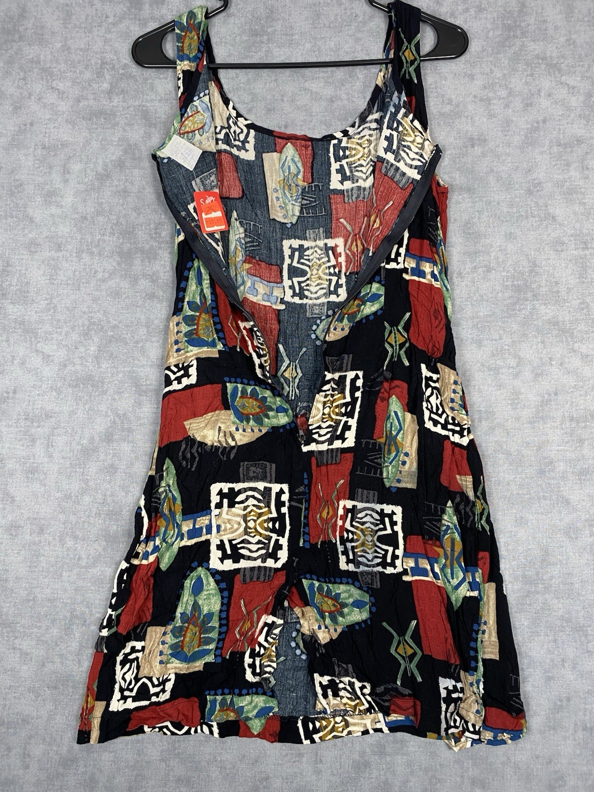 Vintage 90s Abstract Art Print Rayon Sleeveless Dress Made USA L