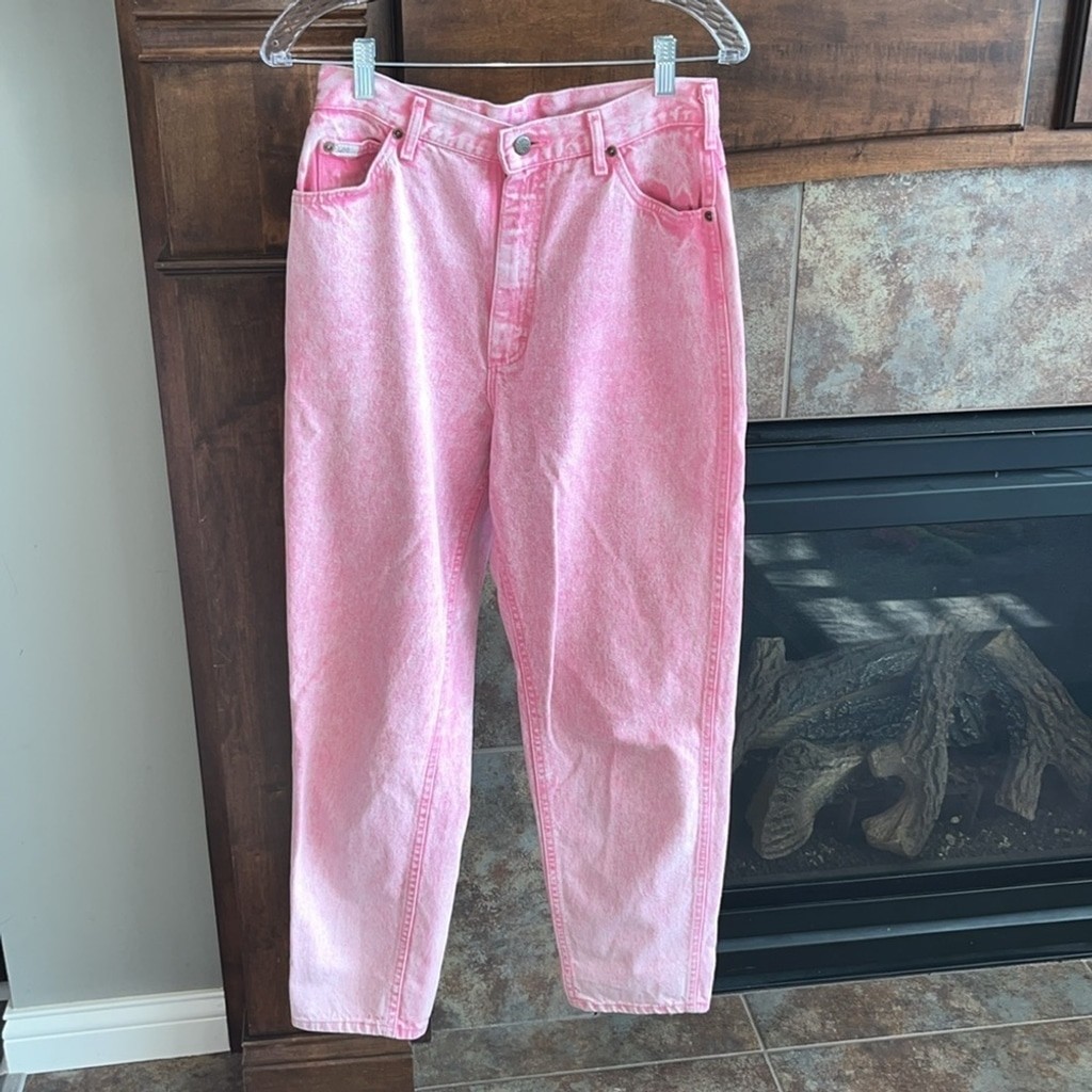 Vintage PINK stone wash/acid wash high waist LEE jeans 80s western Barbie 13 Med